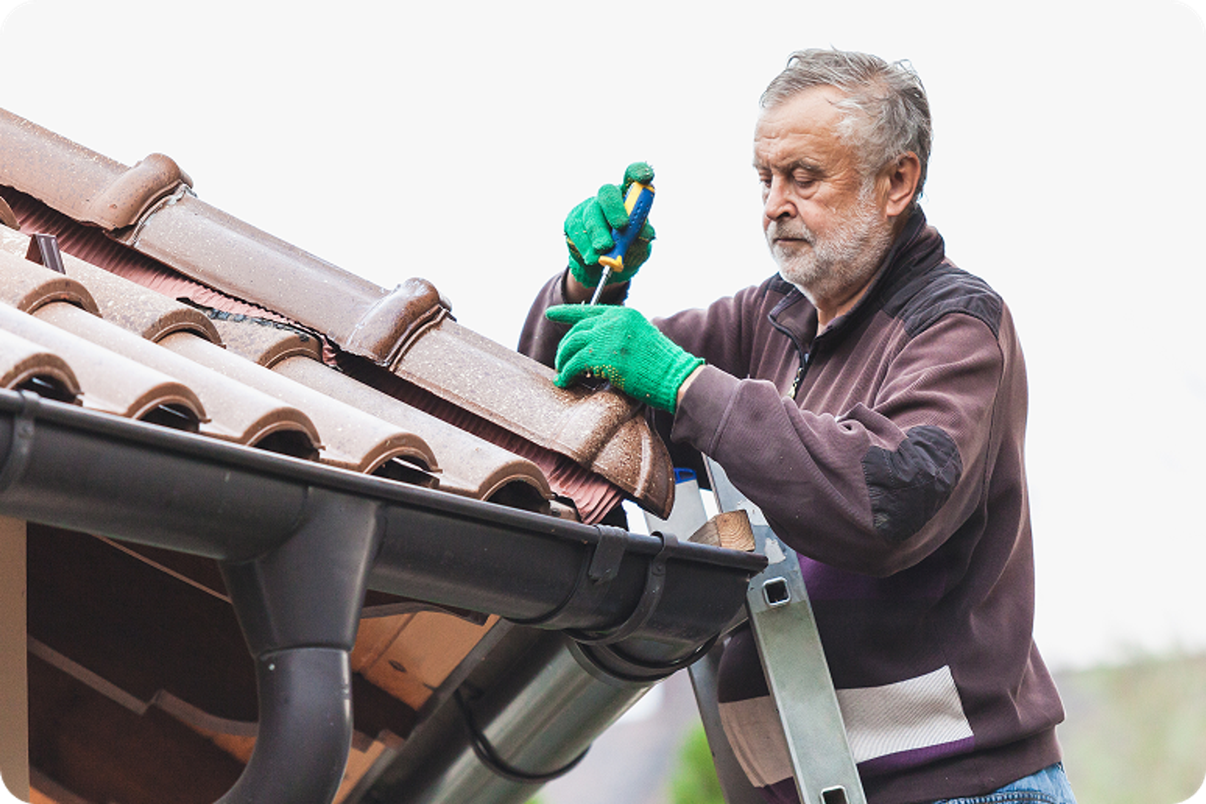 Happy Zego business van customer fixing tiles on a roof
