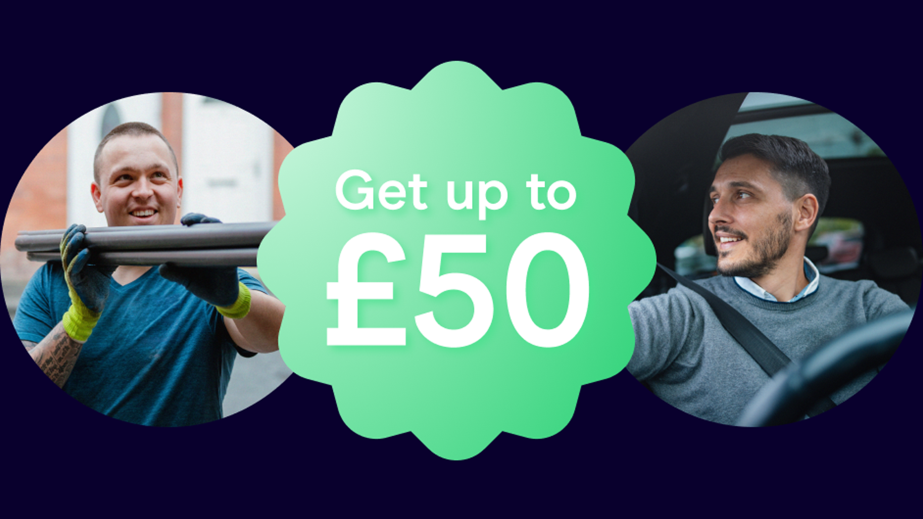 Zego refer a friend, smiling business van tradesman and private hire taxi driver