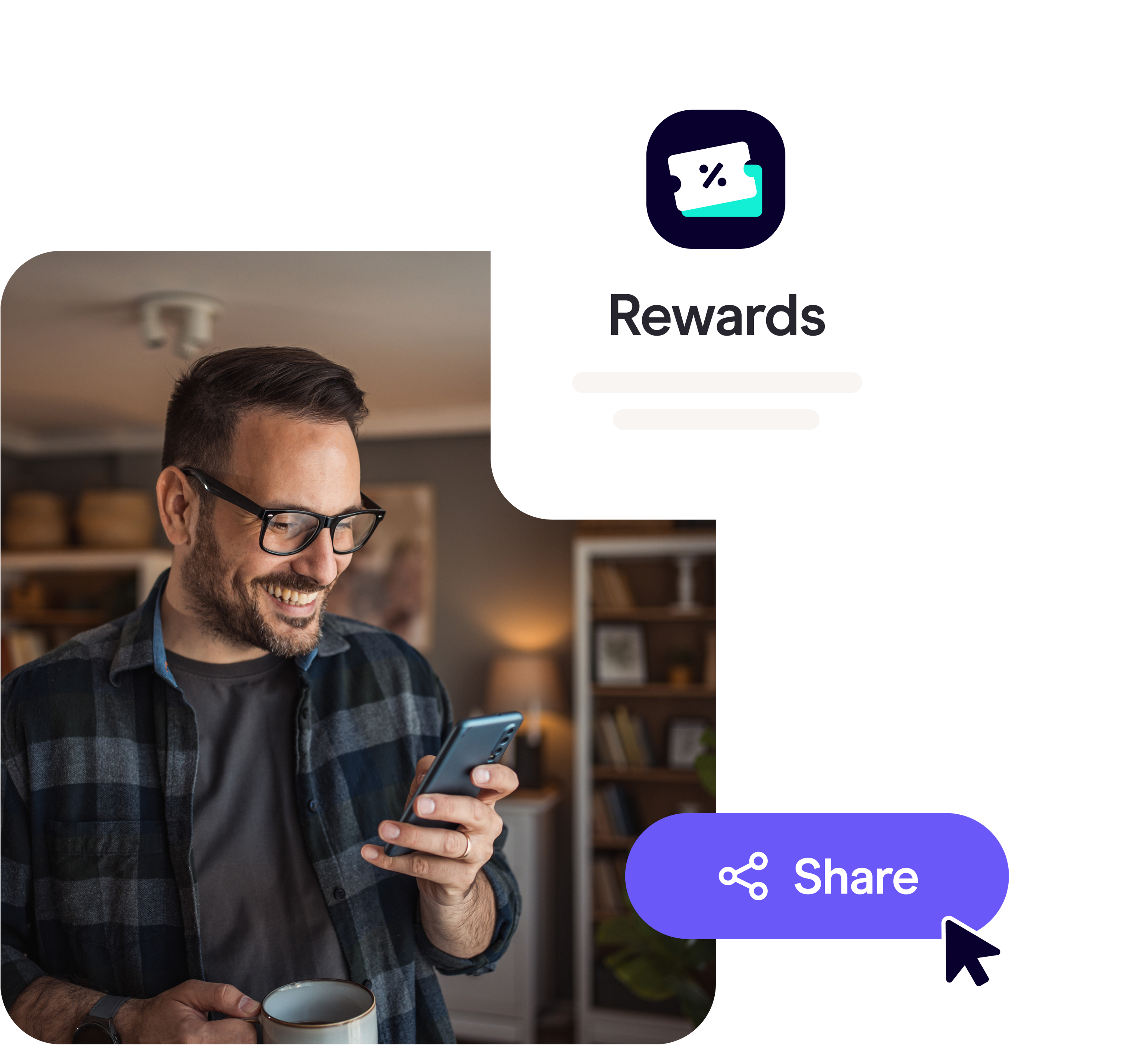 Zego refer a friend; man smiling at his phone having earned a reward