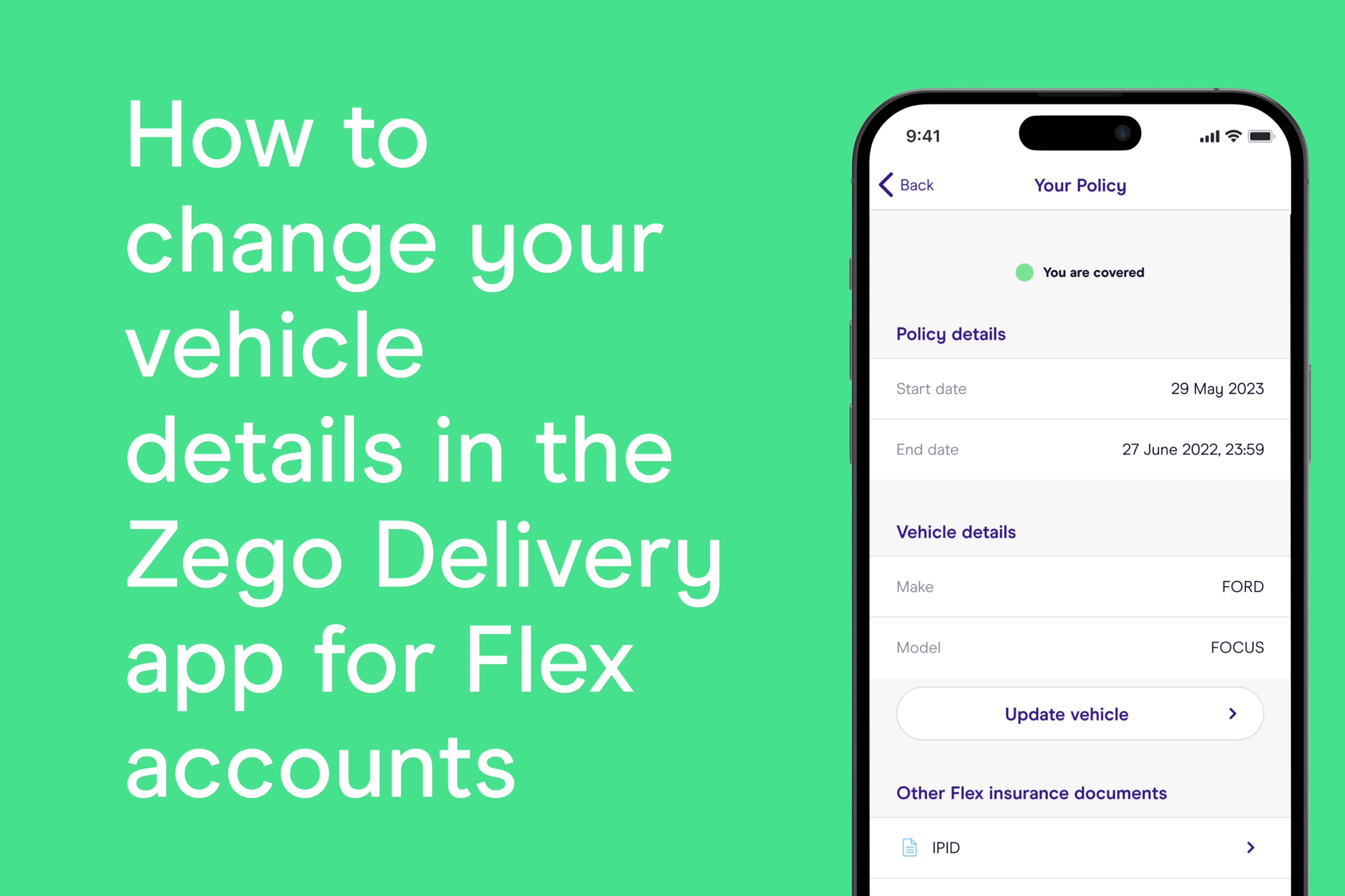How to change your car in the Zego delivery app featured blog post image