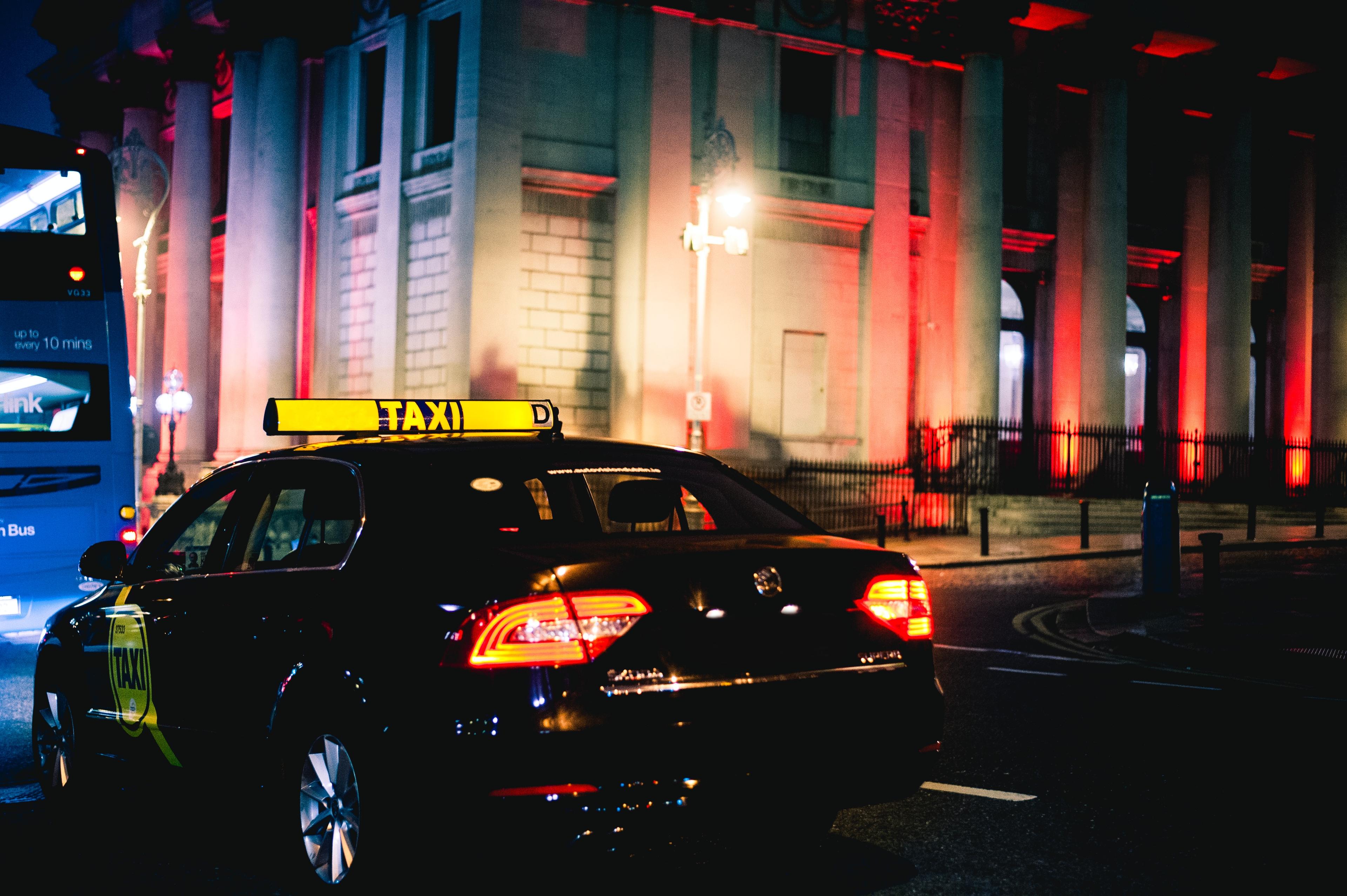 taxi outside at night