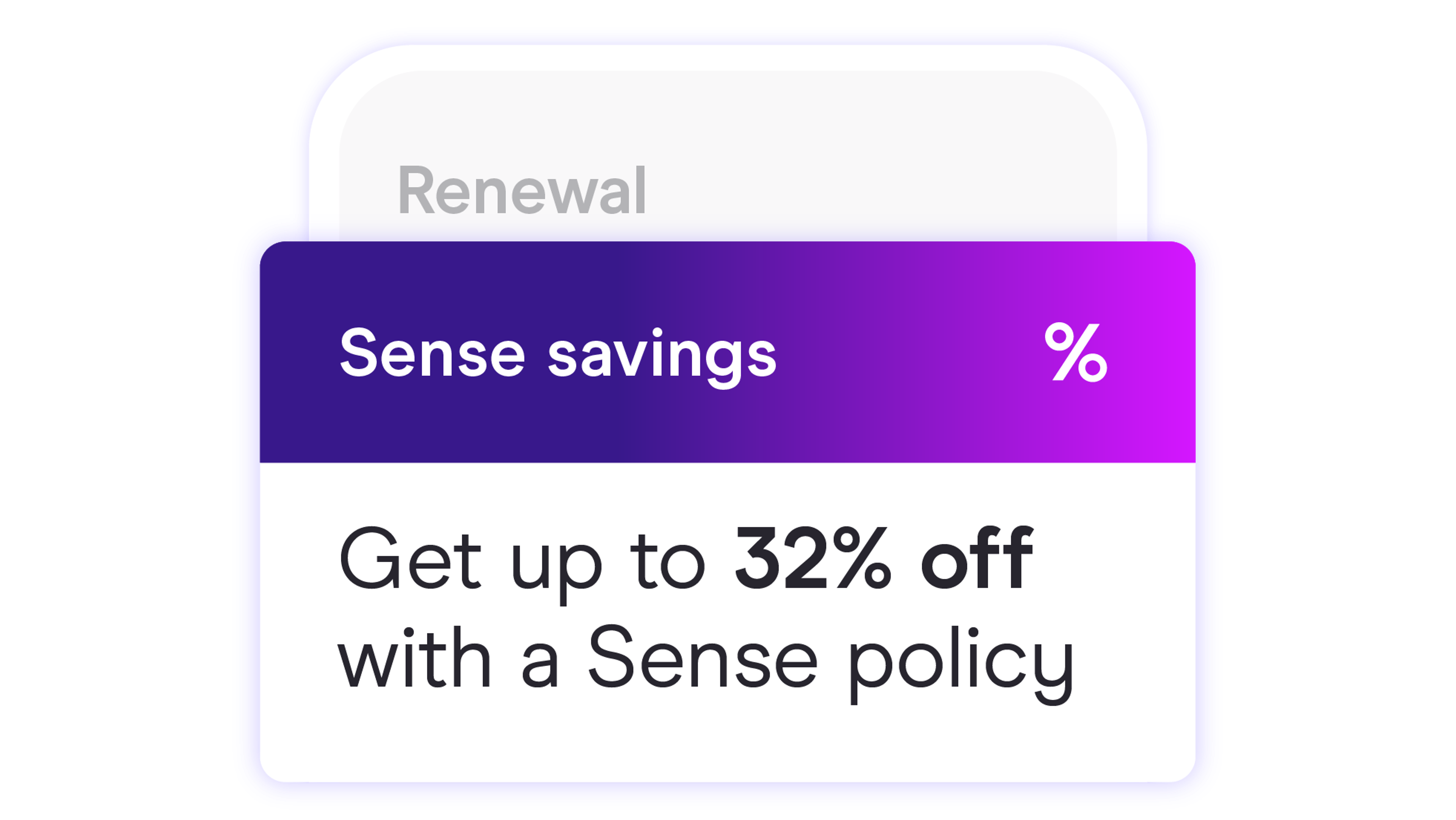 Zego Sense app showing Sense 32% discount at renewals