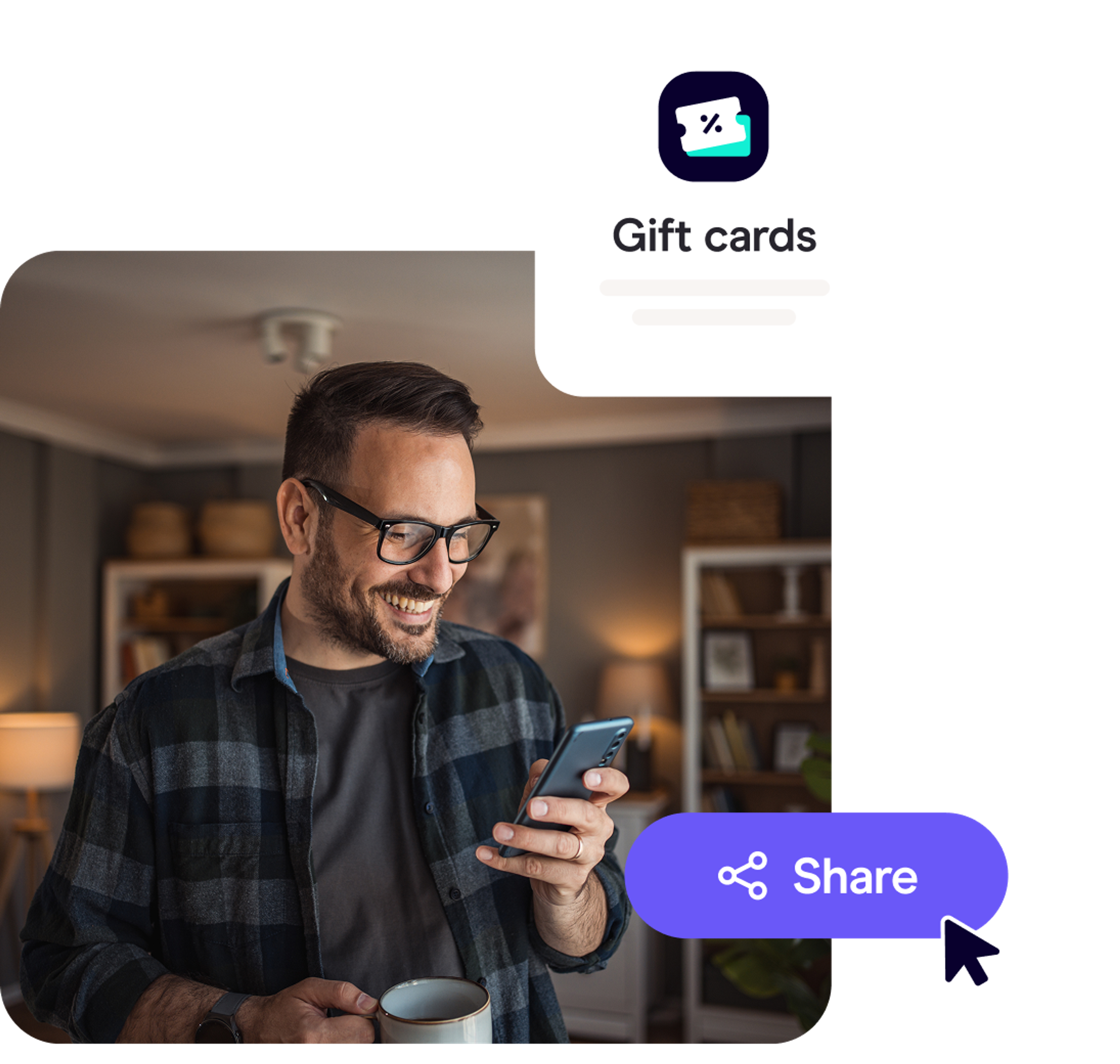 Zego refer a friend; man smiling at his phone having earned a reward