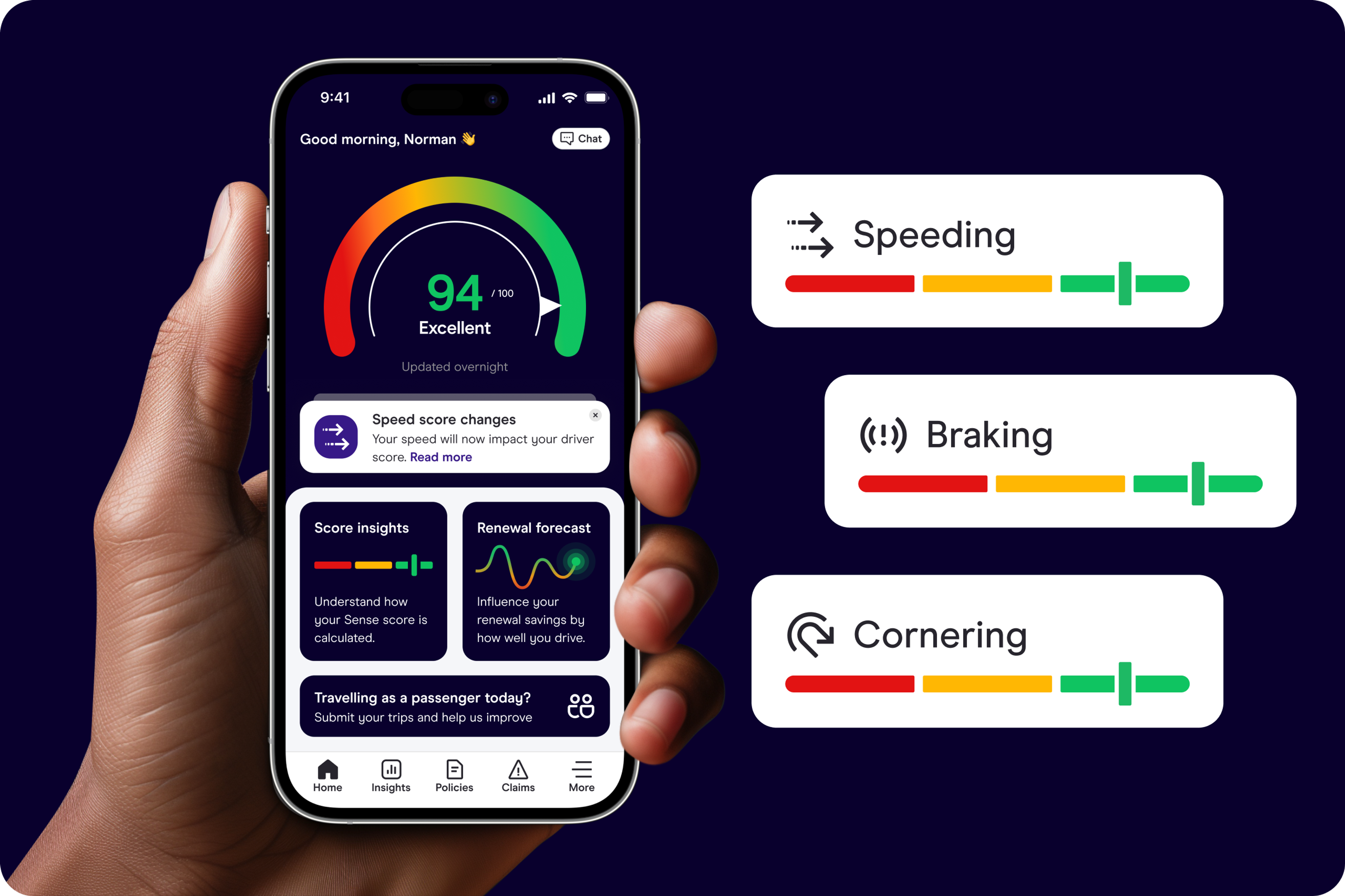 Zego Sense app with rating factors