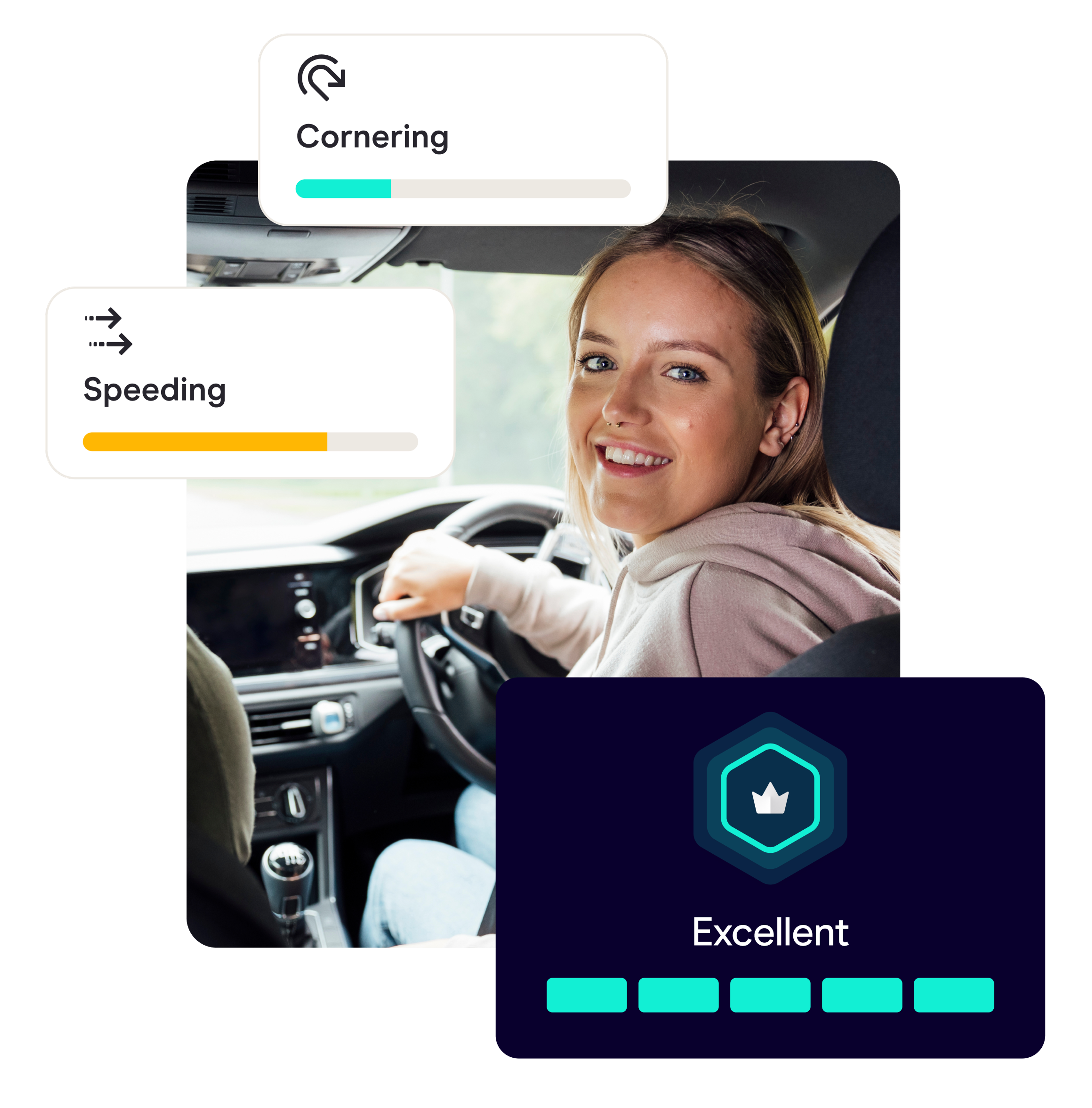 Zego Sense app screens showing driver score and insights