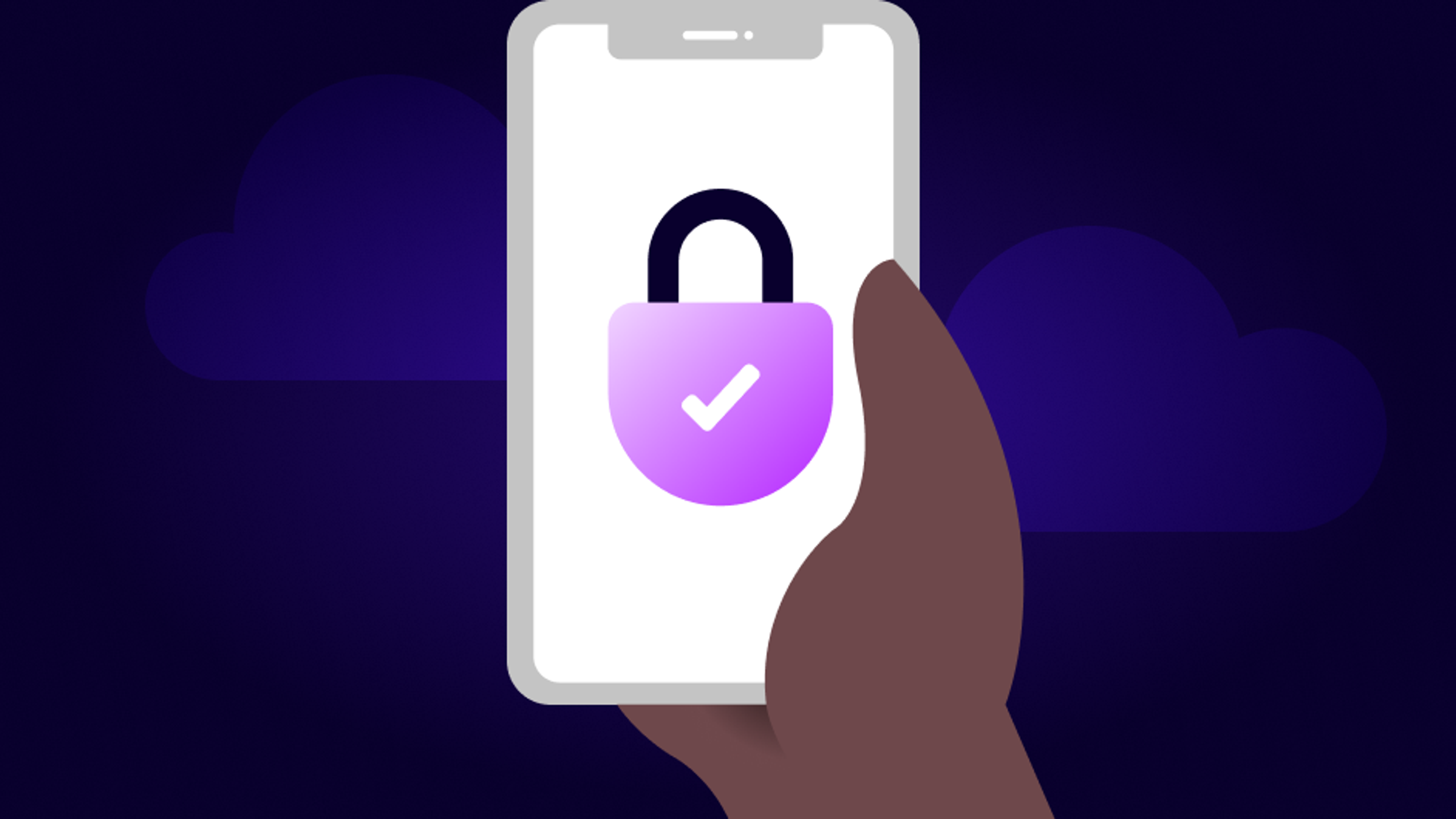 Zego illustrated hand holding a phone with a secure padlock symbol