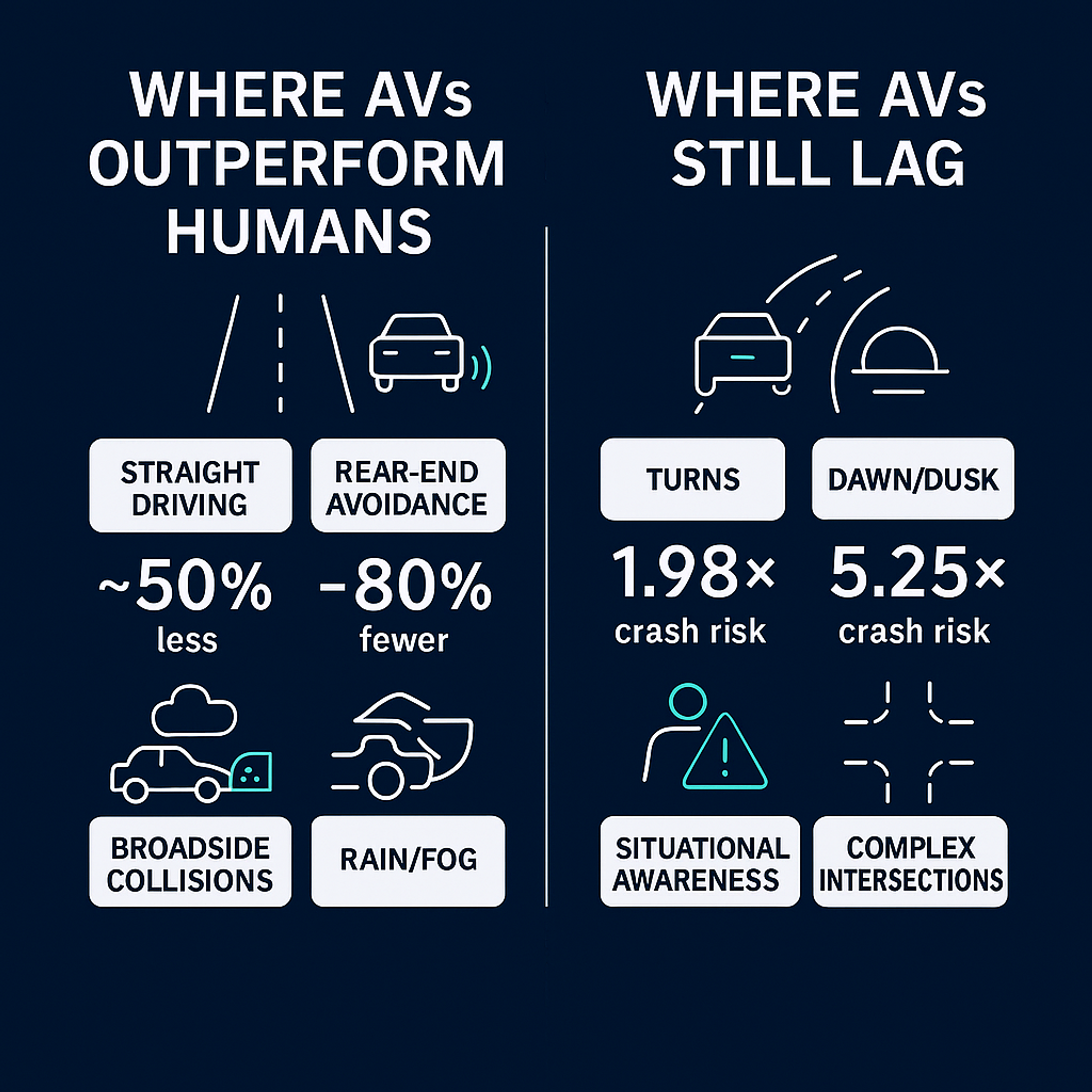 AV self driving cars vs humans infographic