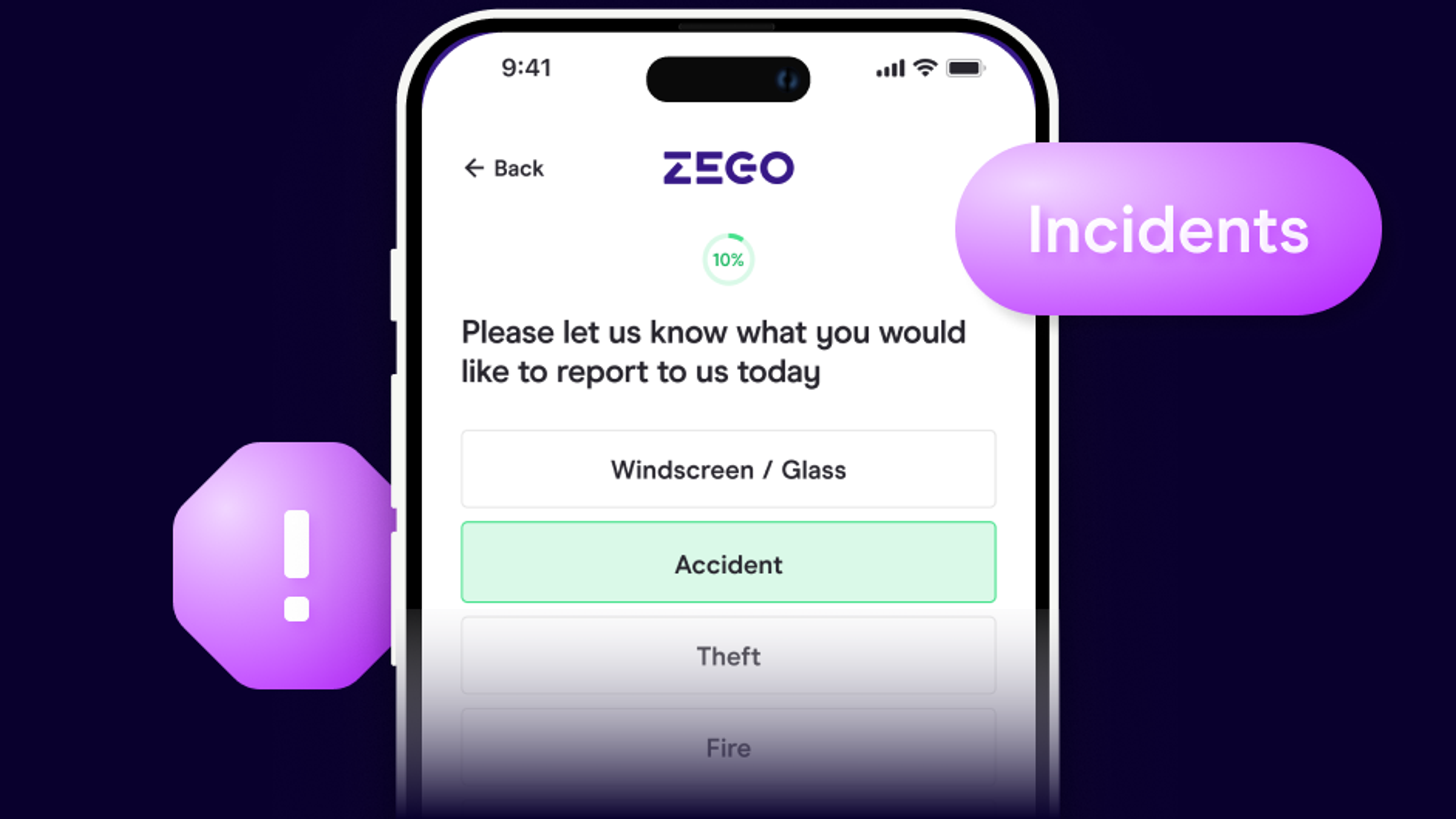 Zego claims process on a phone screen