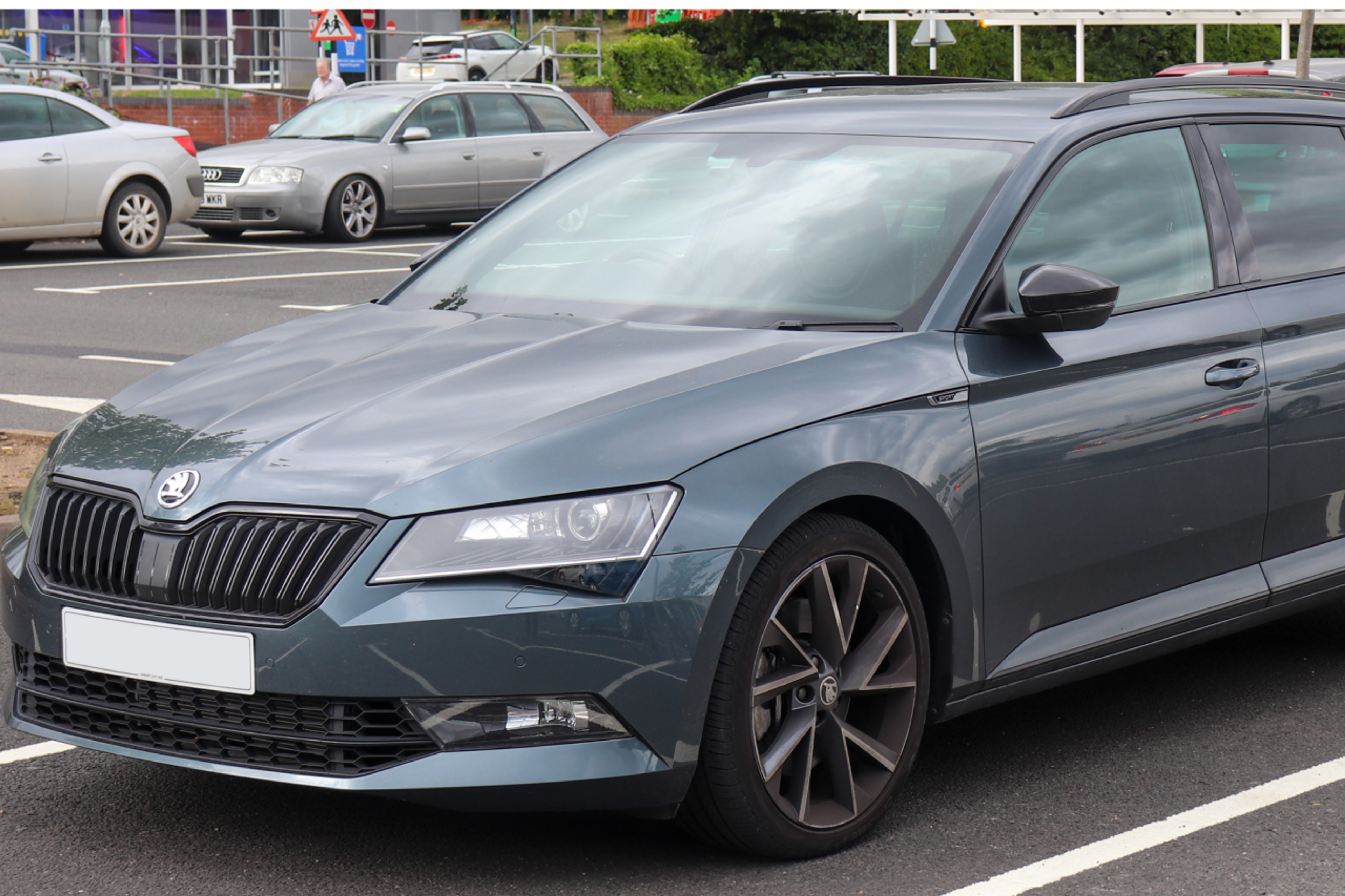 blue Skoda Superb