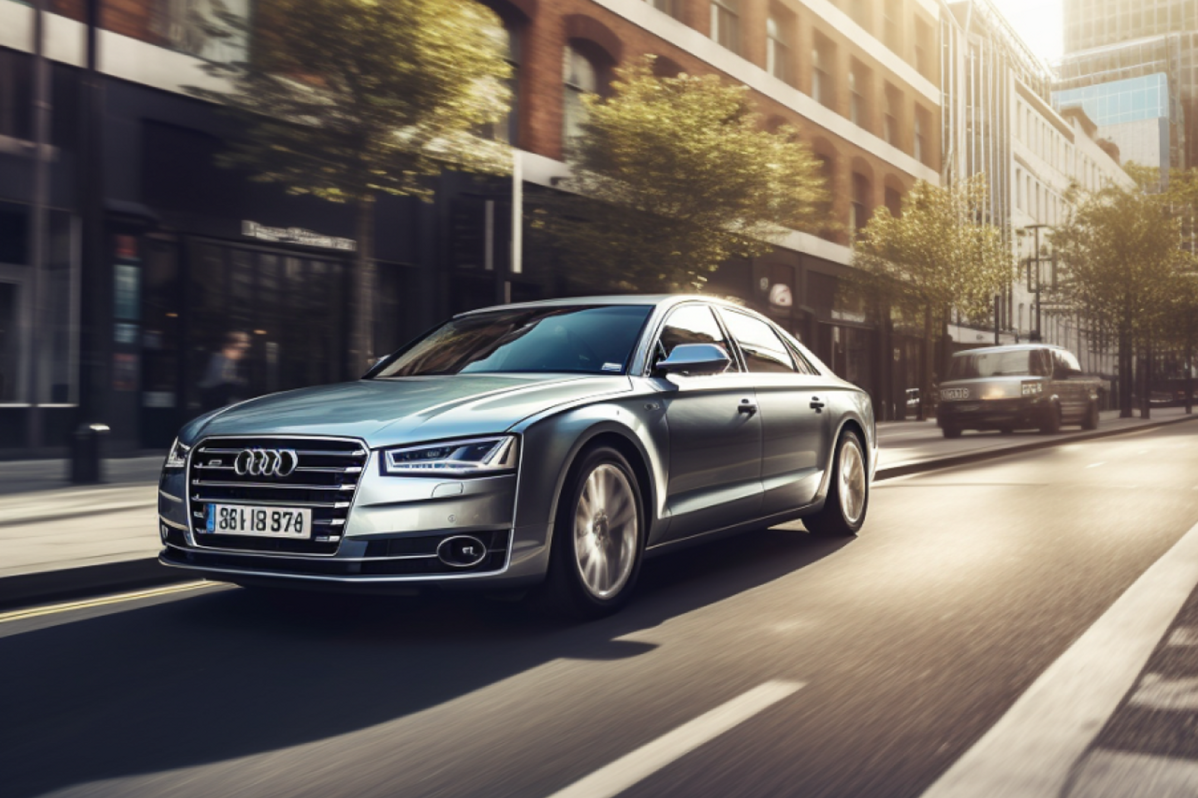 audi driving through a city