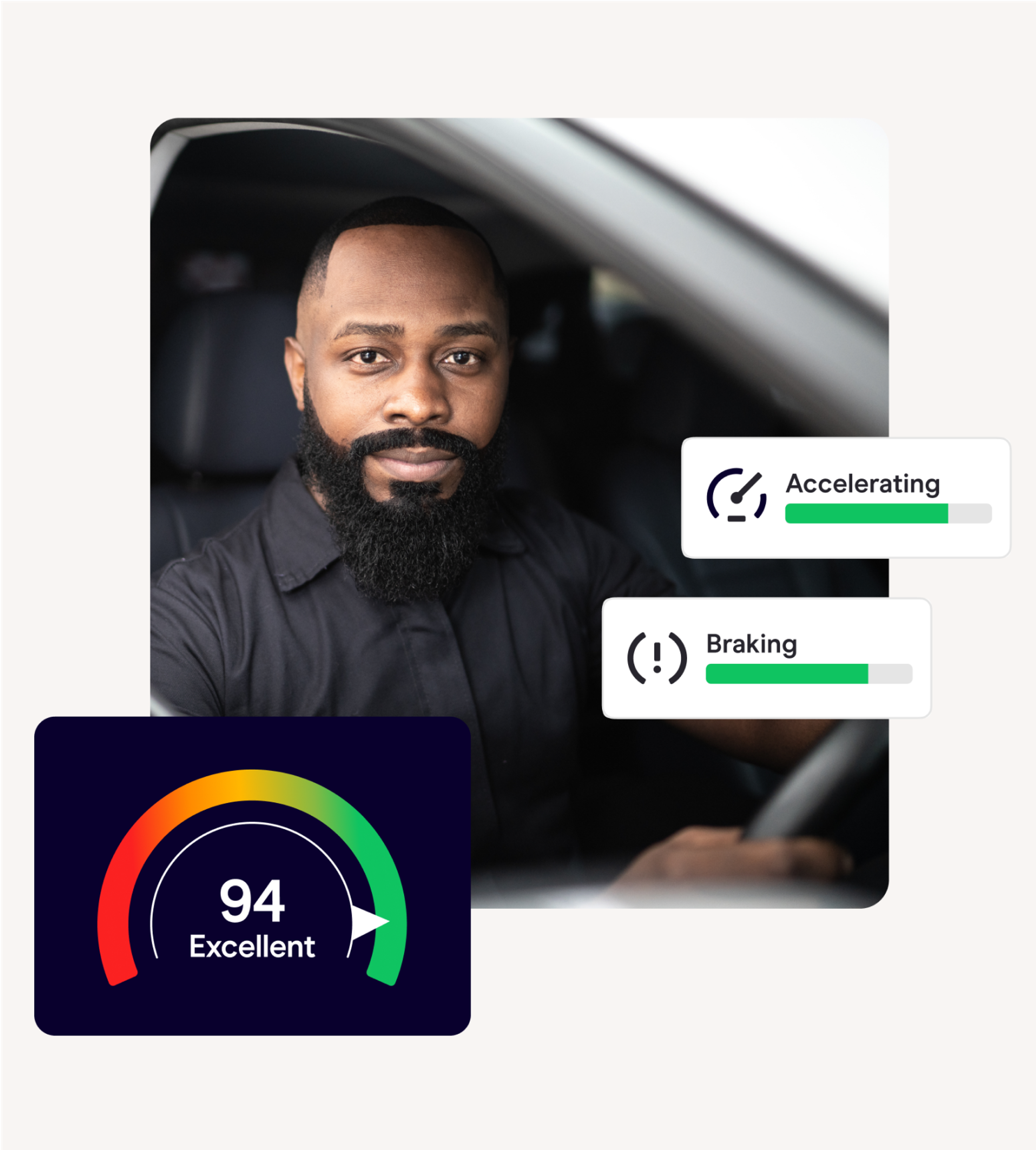 Zego Sense private hire driver sat in his car with an 'excellent' driver score