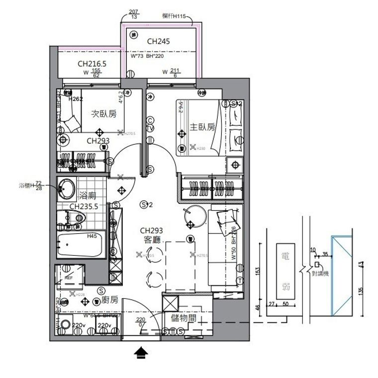 從平面圖到 3D 提案——18 坪兩房一廳，灰藍色烤漆電視牆＋隱藏門的樣子先在電腦裡擬好，屋主看得到成品才敢動工。