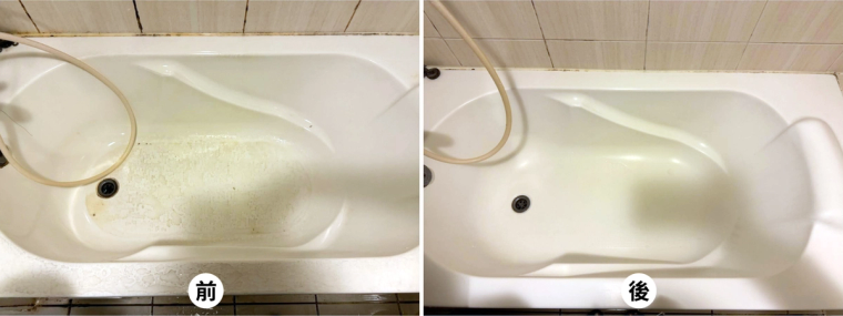 浴室的磁磚、蓮蓬頭、水龍頭、馬桶、小便斗、地排前後對比——水垢皂垢刷掉、磁磚亮回來,連角落和落水頭都清到。