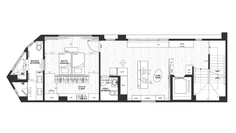 自地自建的透天外觀與平面圖——24 坪一房一廳,一樓是淨水器公司、四樓自住,格局照屋主的生活量身規劃。