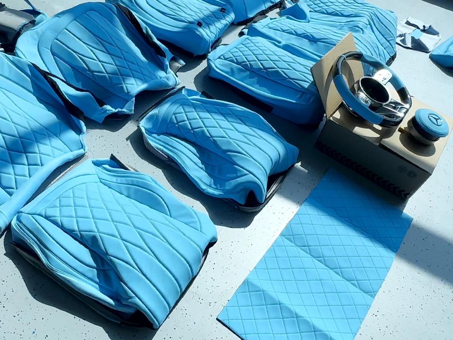 Sitzbezüge Blau "Komplett Set" + Performance Lenkrad für G-Klasse W463 2012-2018