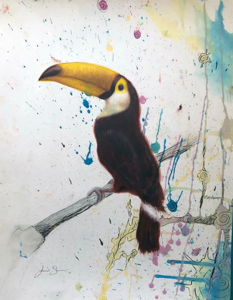 Tucán en Abstracto II, painting by Jesús Saí