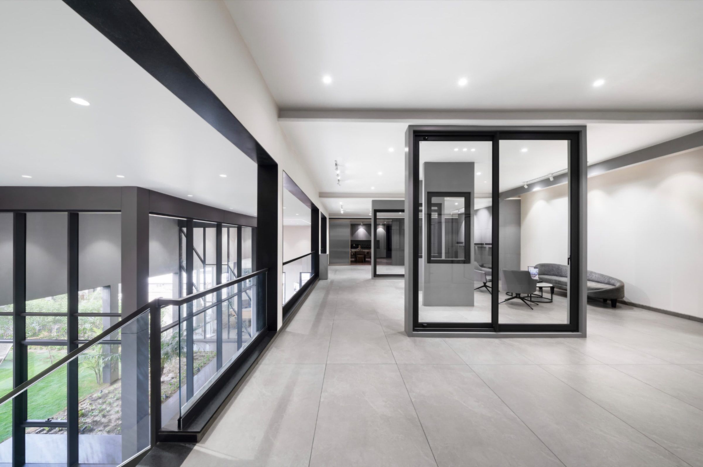 Mezzanine gallery with a full-size sliding door display