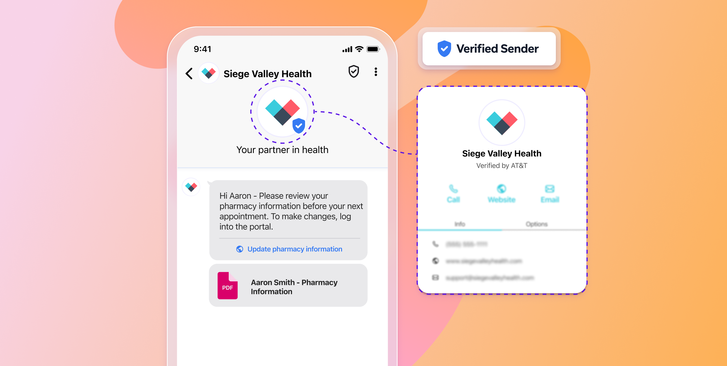 a phone screen shows a message from siege valley health