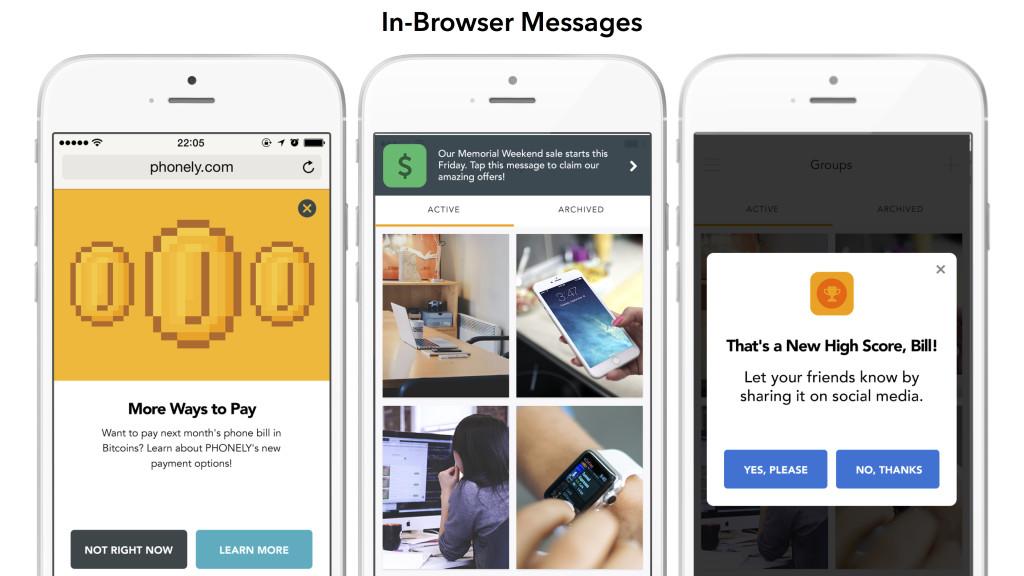 Screenshots of a mobile website and two browser messages promoting payment options and social media sharing. One message congratulates a user on achieving a new high score.
