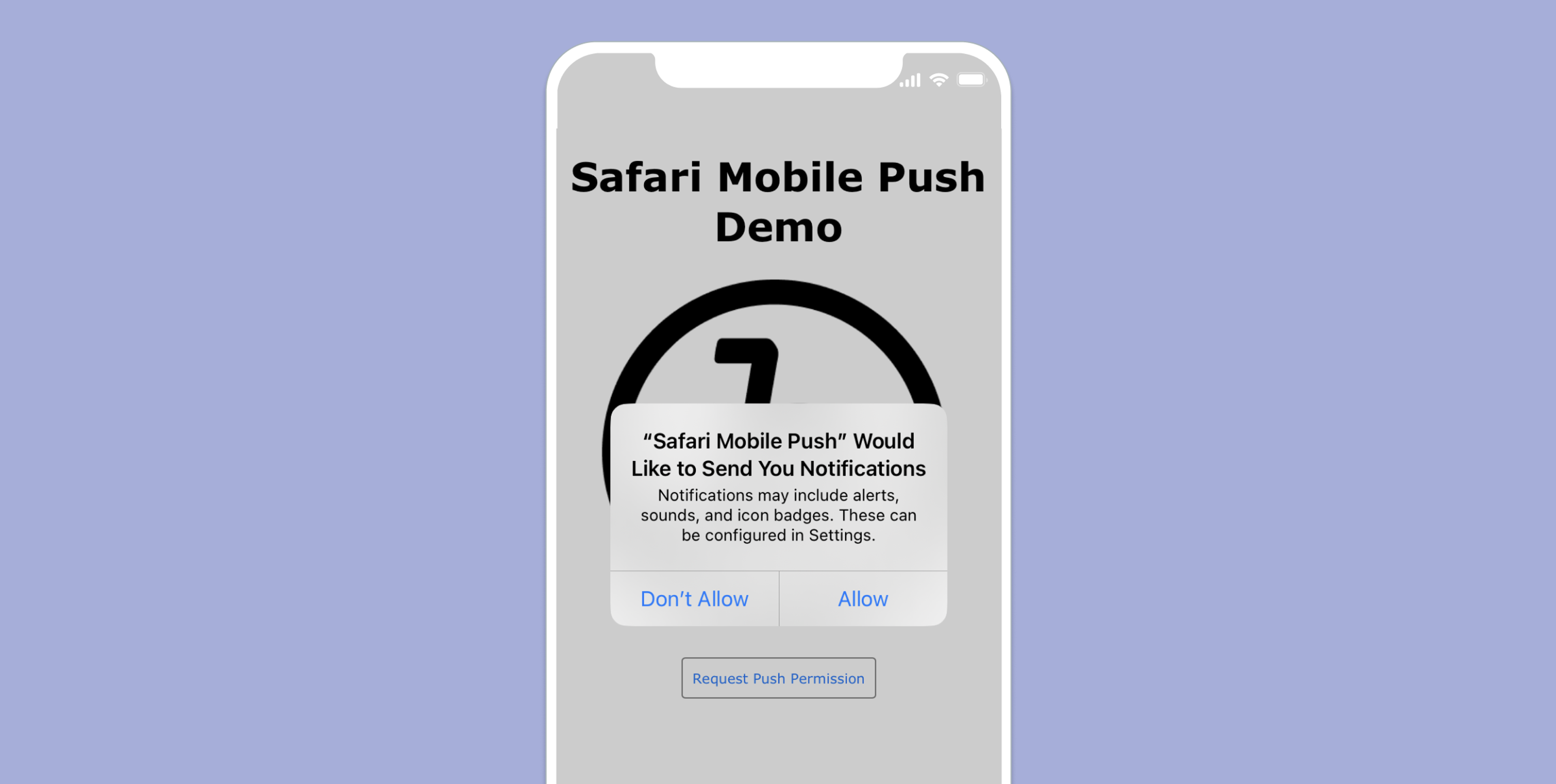 a safari mobile push demo screen on a phone