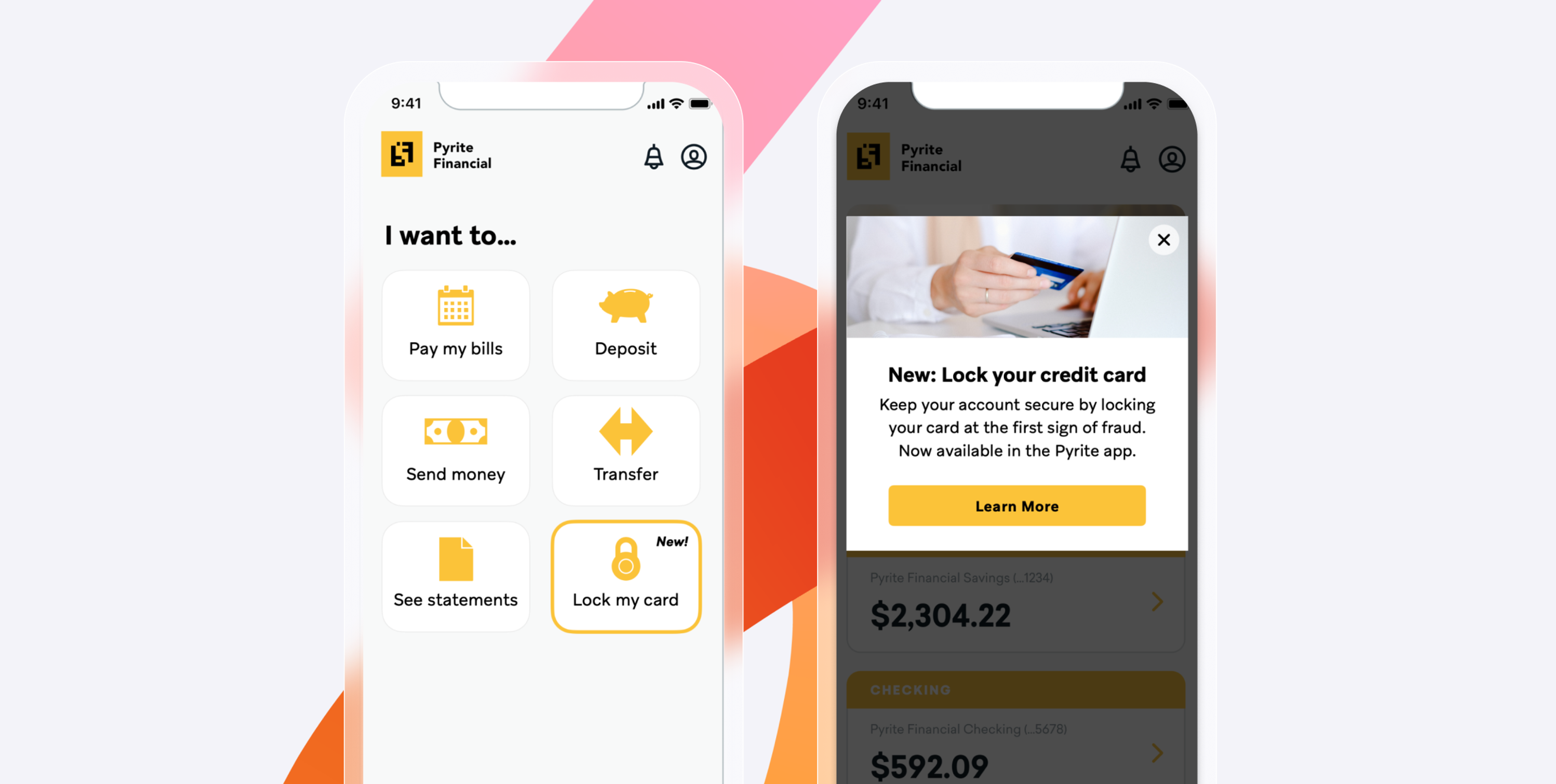 Capture d’écran d’une application de services financiers