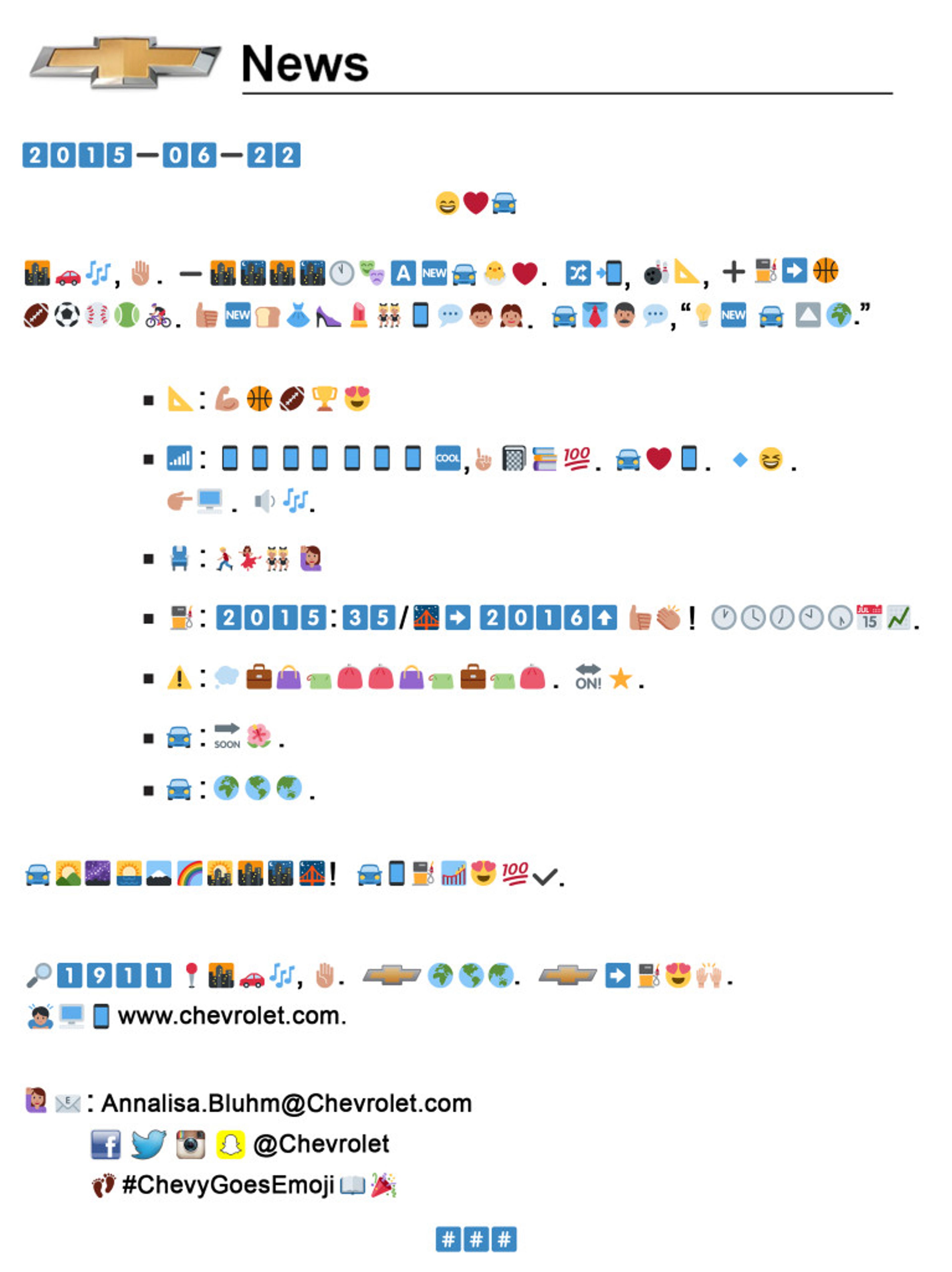 A colorful infographic featuring various emojis related to news and events from June 22, 2015, along with social media handles and contact information. The layout includes a timeline and categories represented by emojis.