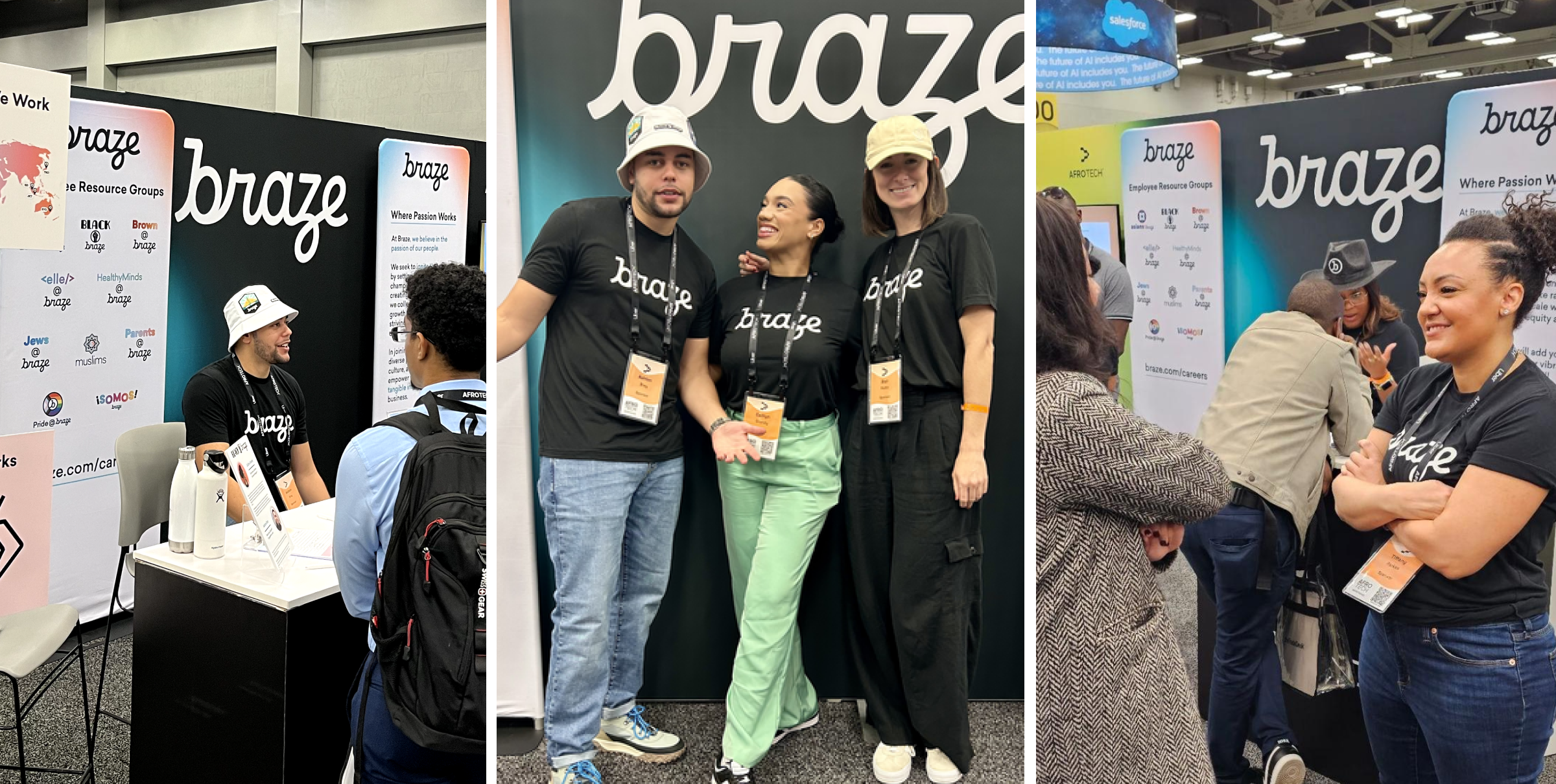 Left: Ashton Bray, Team Lead, Support Engagement Lead. Middle: Ashton Bray, Caitlyn Grundy, Customer Success Manager II, Enterprise, Blair Pettit, Corporate Social Responsibility Sr. Lead. Right: Tiffany Parkes, Senior Strategic Customer Success Manager, Global Strategic.