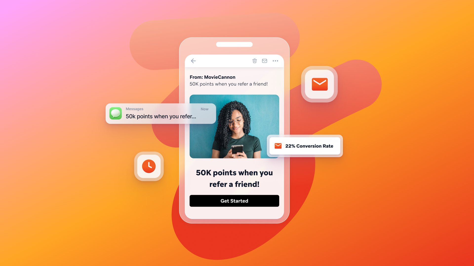 a phone with a message that says 50k points when you refer a friend
