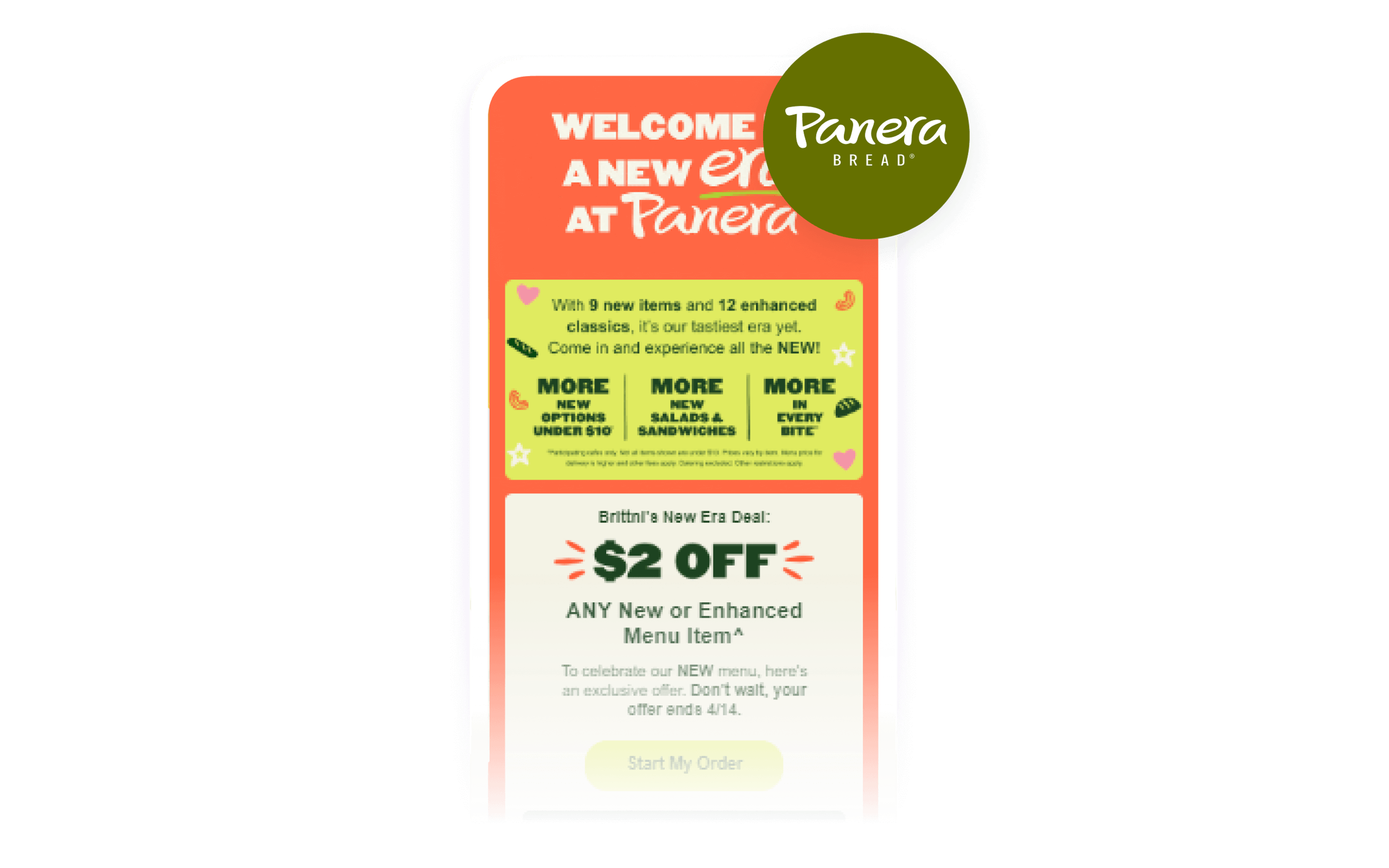 panera bread is offering a $ 2 off any new or enhanced menu item
