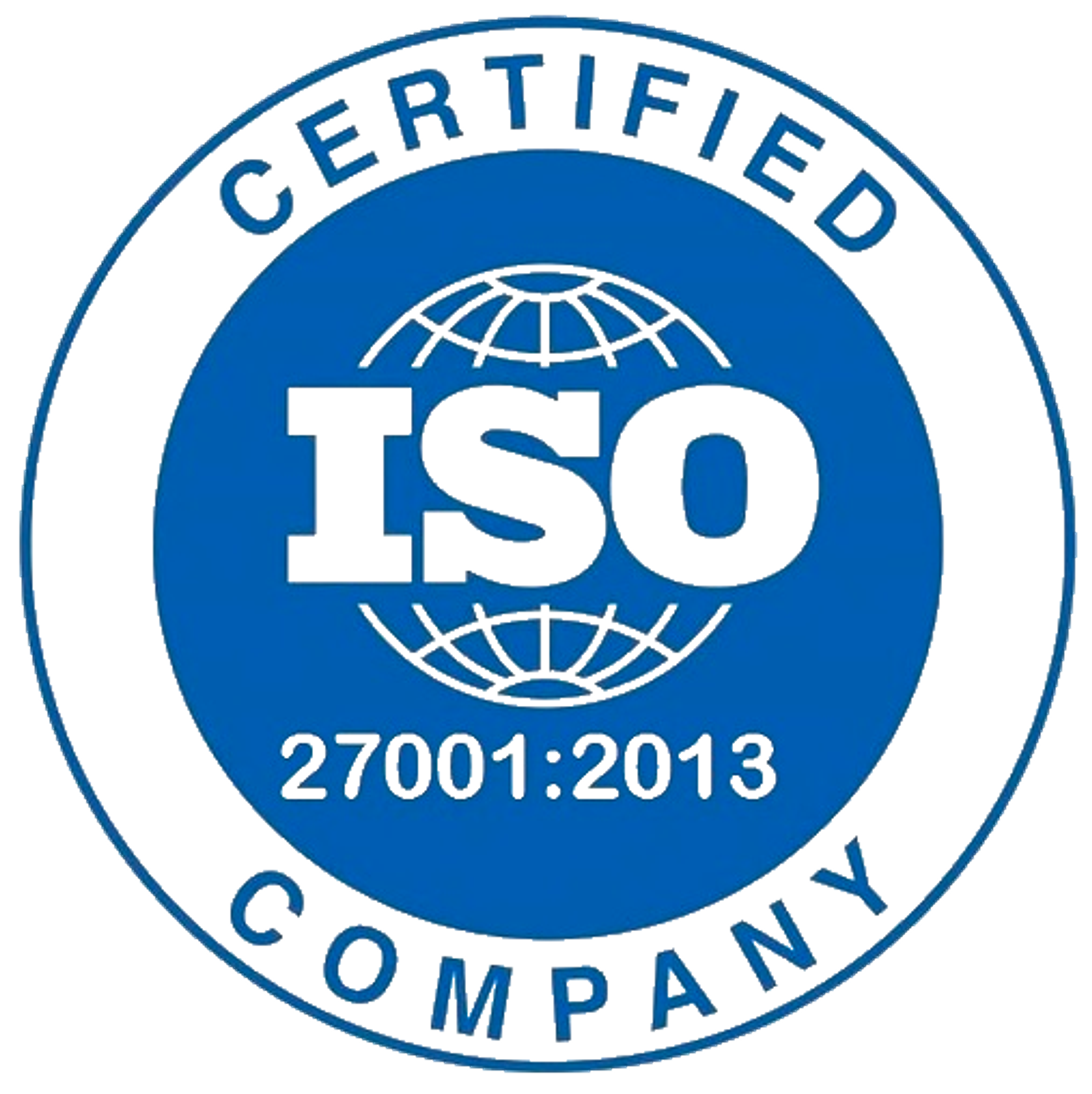 a blue and white iso certified company logo