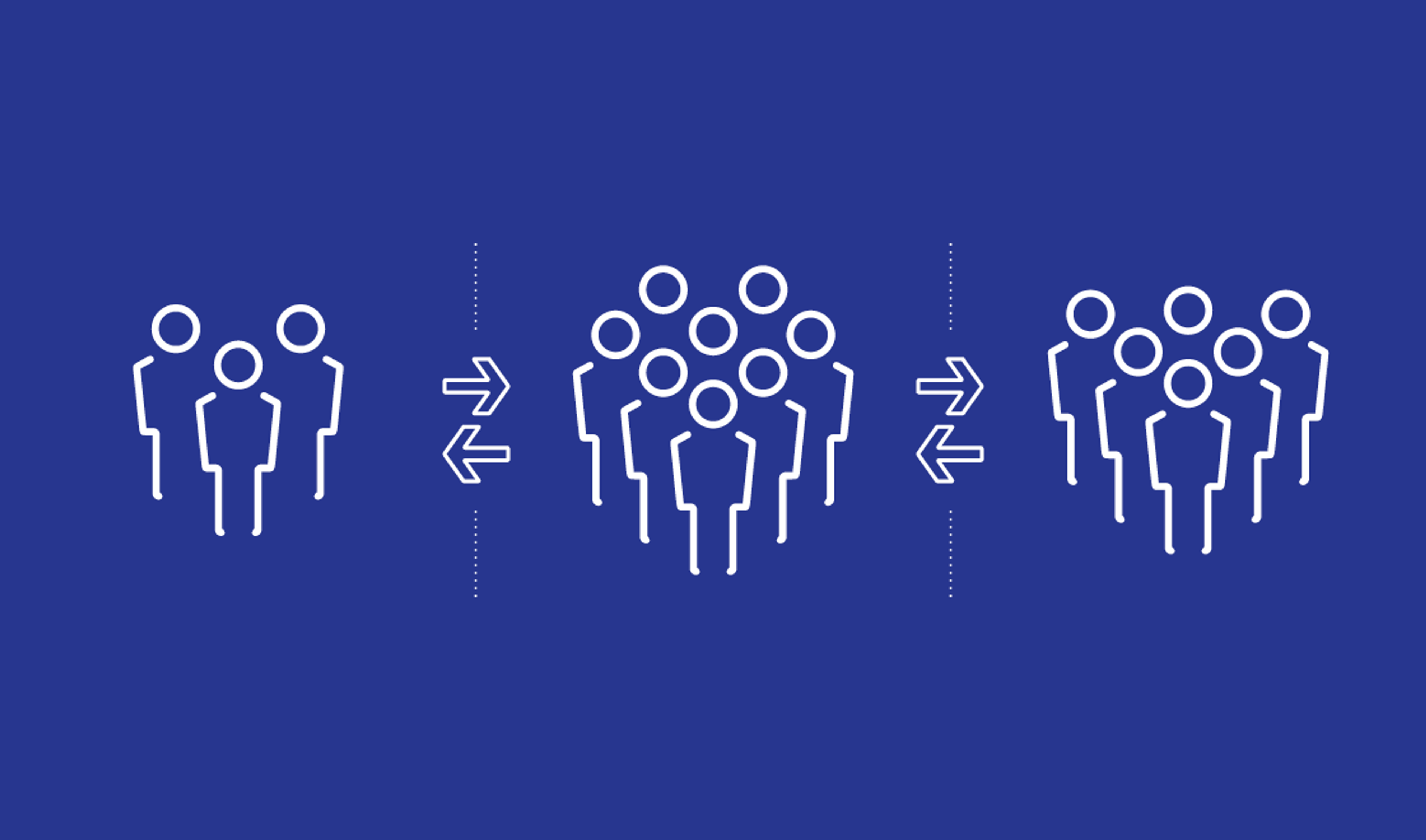 three sets of illustrations of a group of people