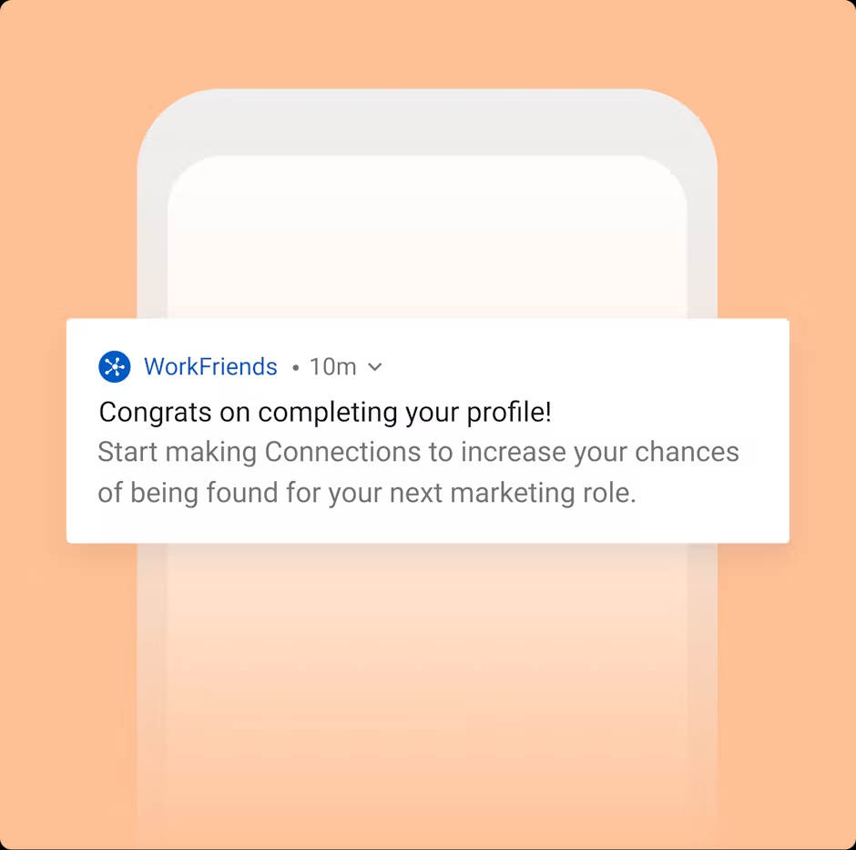 a notification on a phone that says congrats on completing your profile
