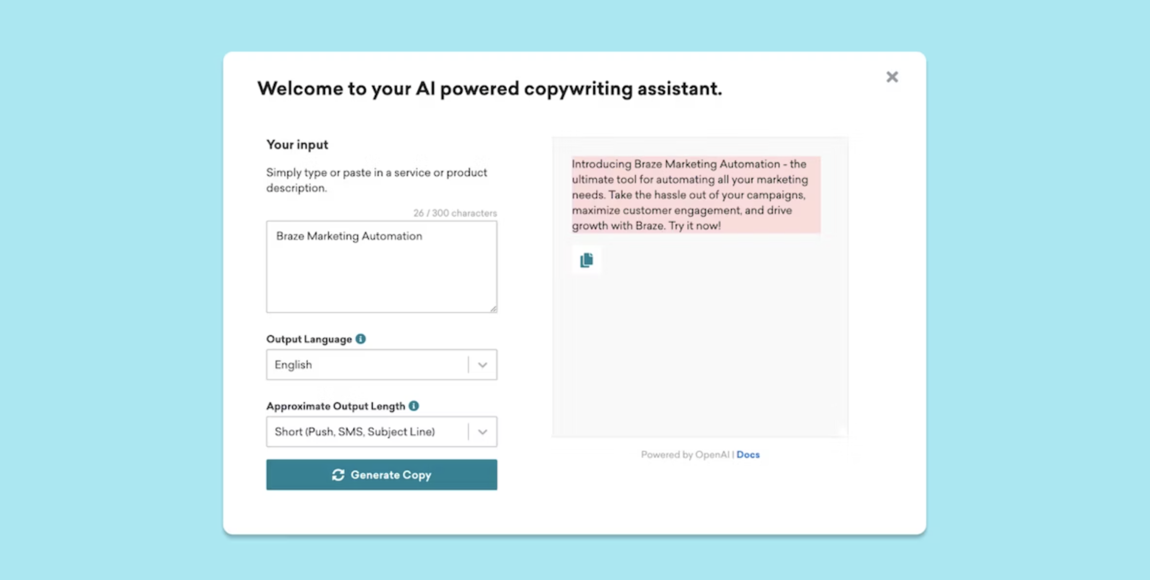 an image showing the Braze AI copywriting assistant