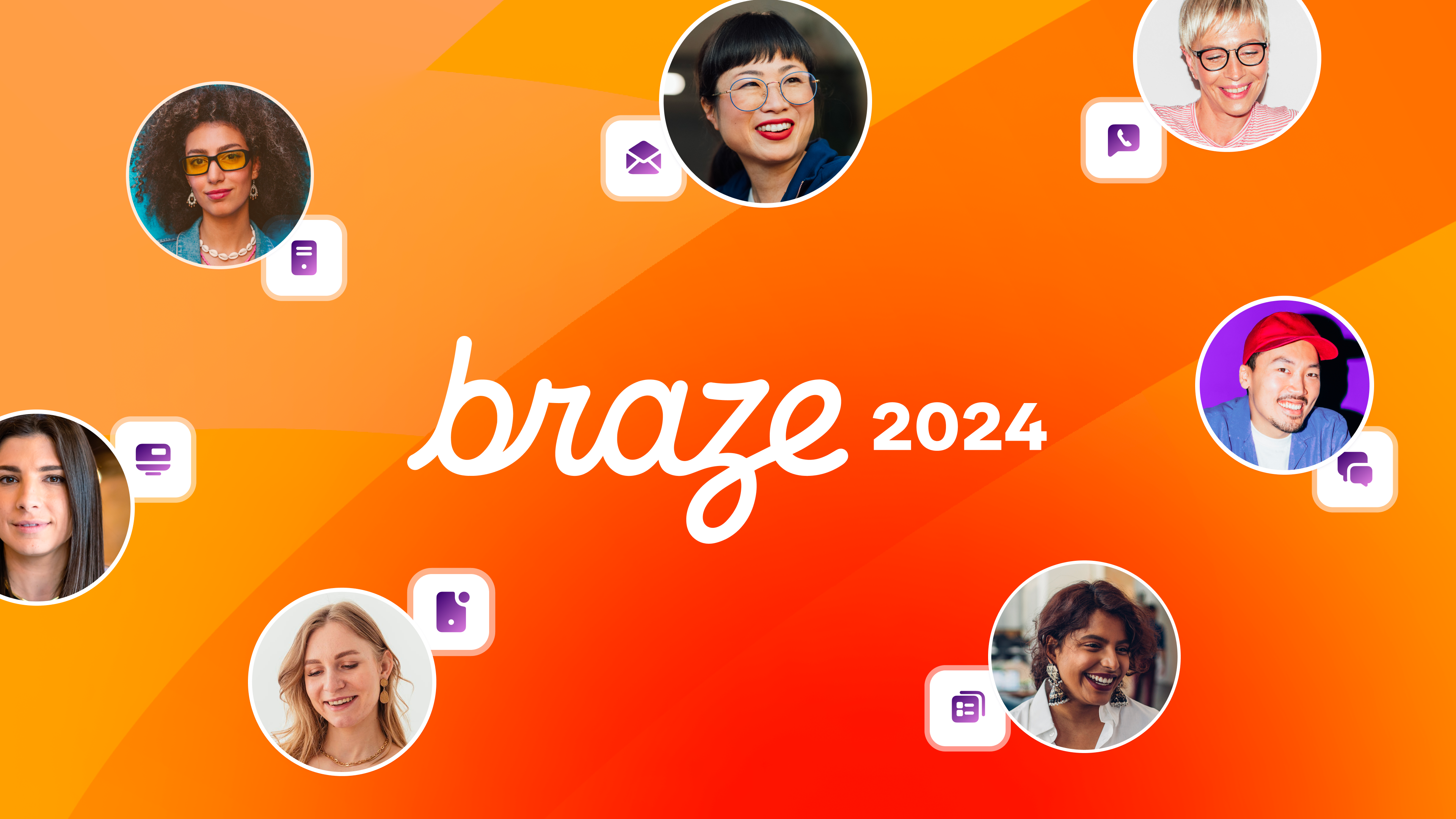 a group of people surrounding by the braze 2024 logo