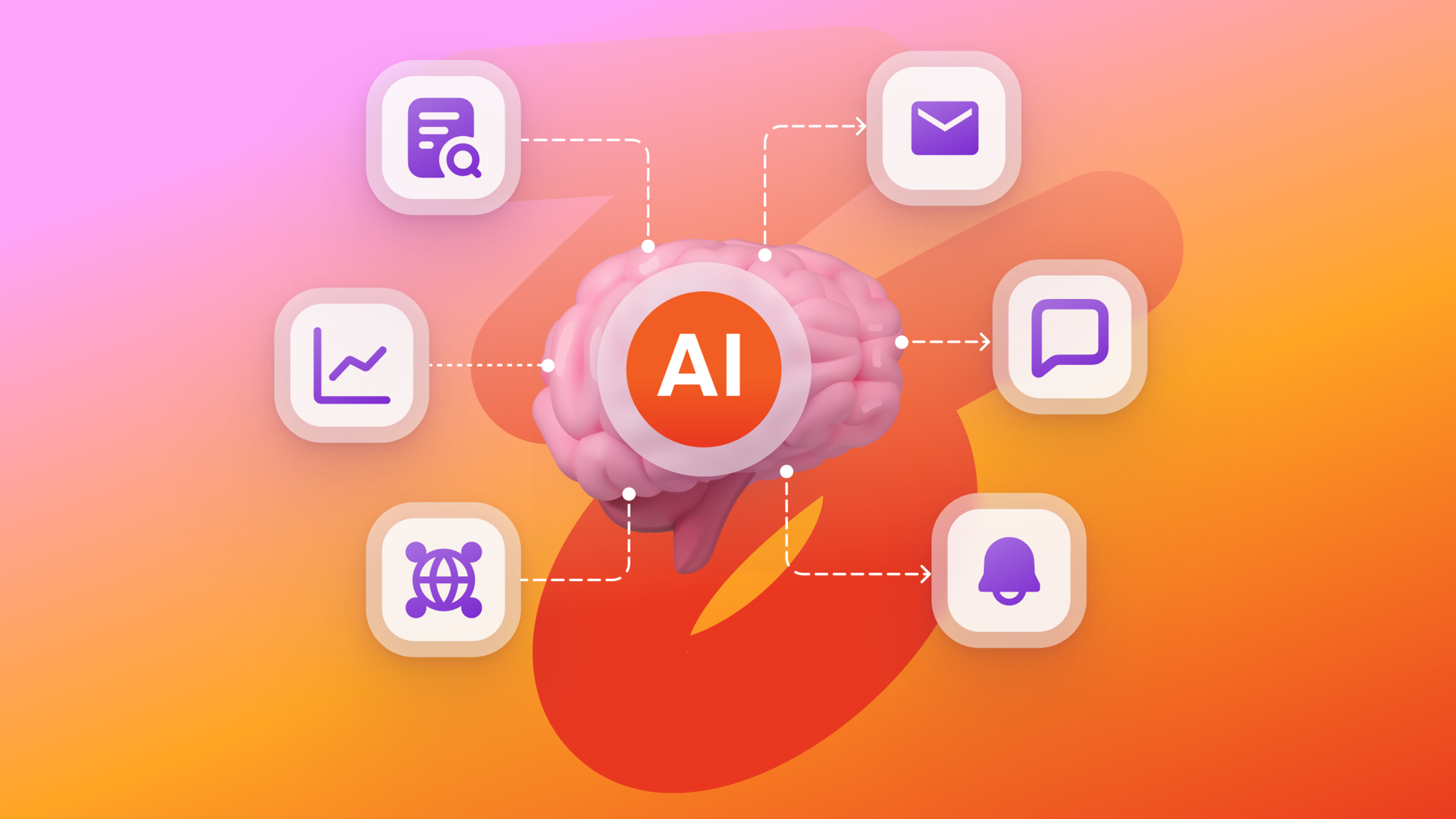 an illustration of a brain surrounded by icons including an email and a speech bubble