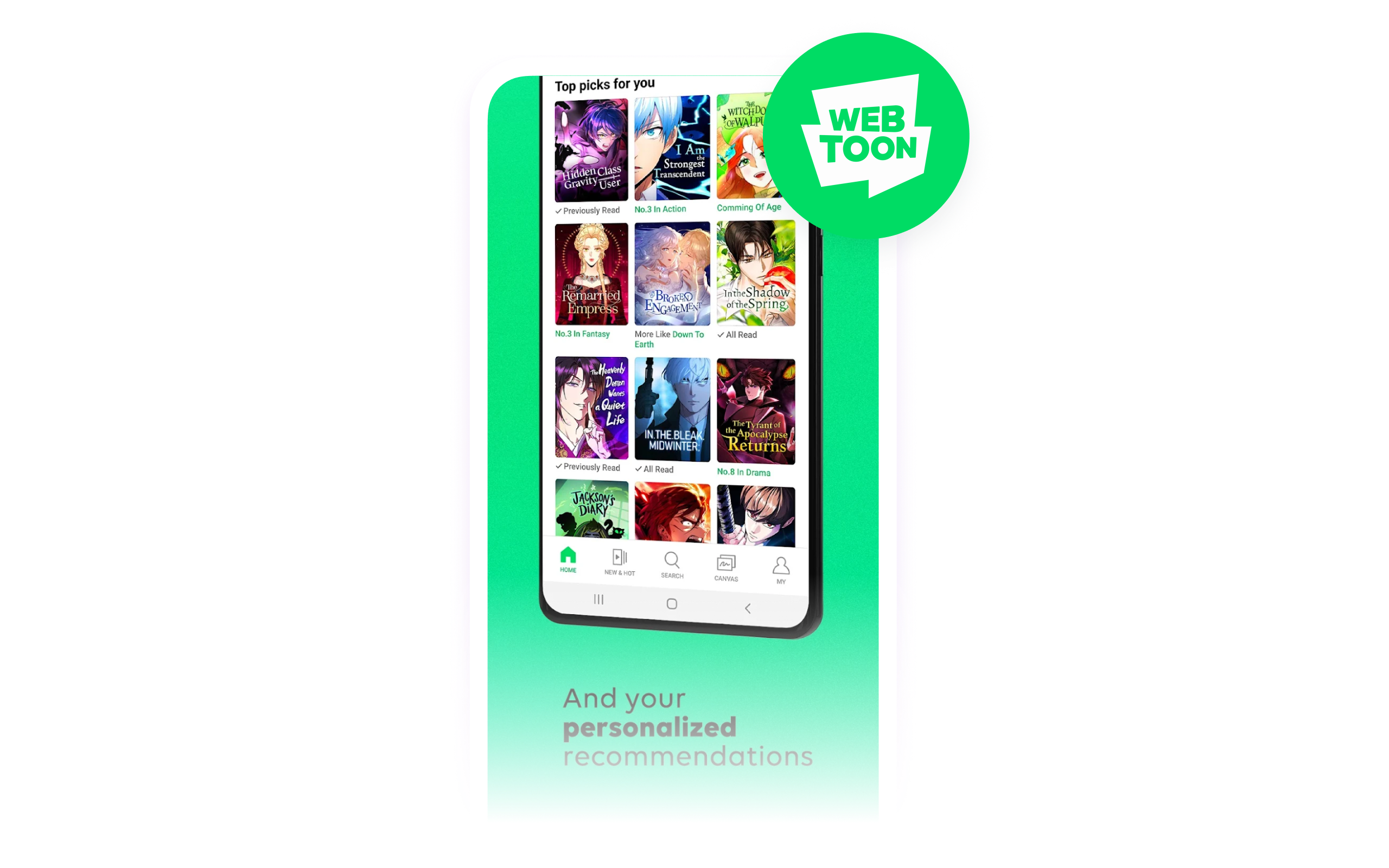 a screenshot of the webtoon app on a cell phone .