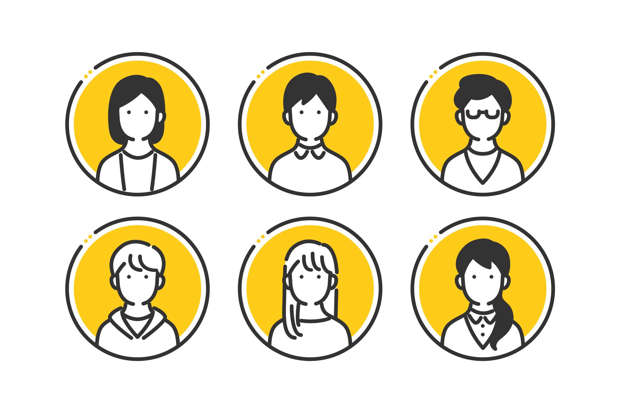 a set of icons of people in yellow circles on a white background .