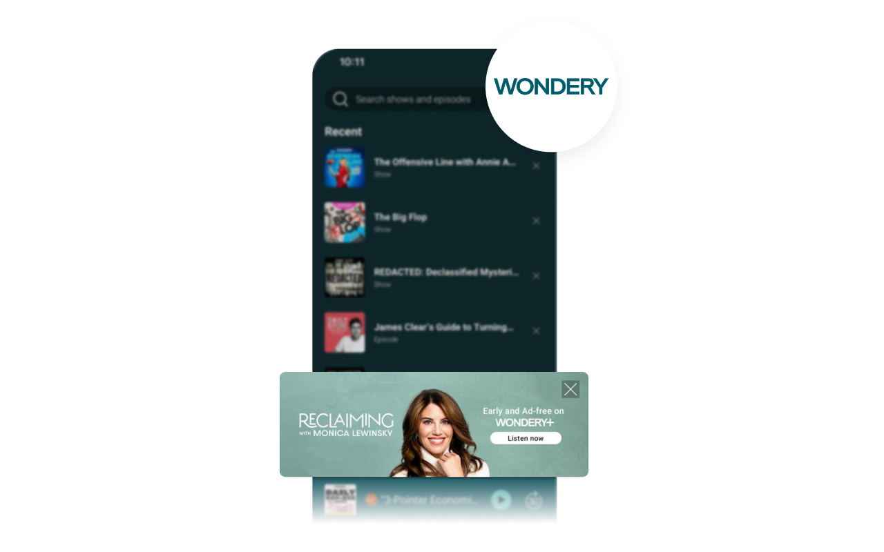 a screenshot of a wondery app on a phone