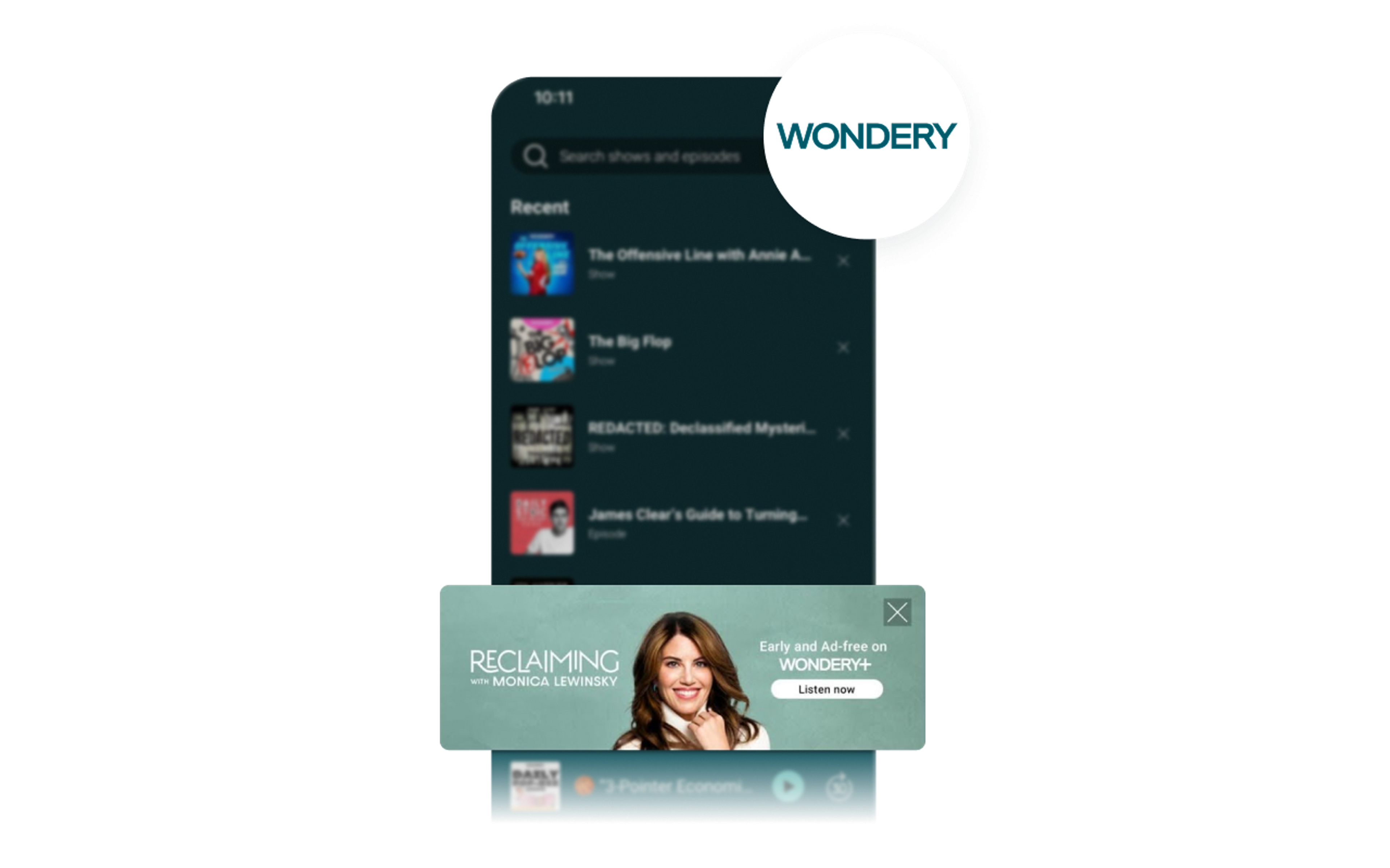 a screenshot of a wondery app on a phone