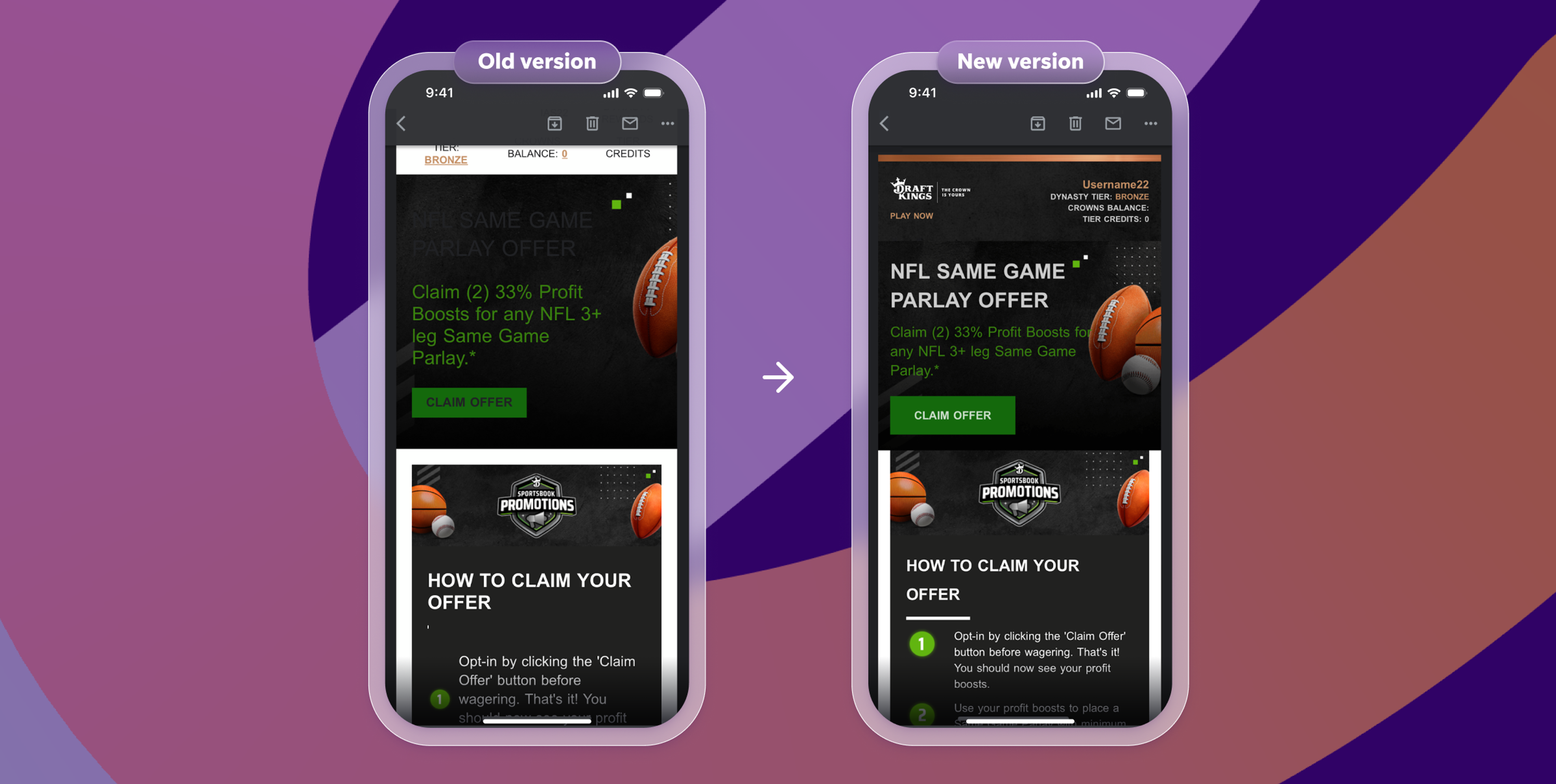 an old version and a new version of an nfl same game parlay offer