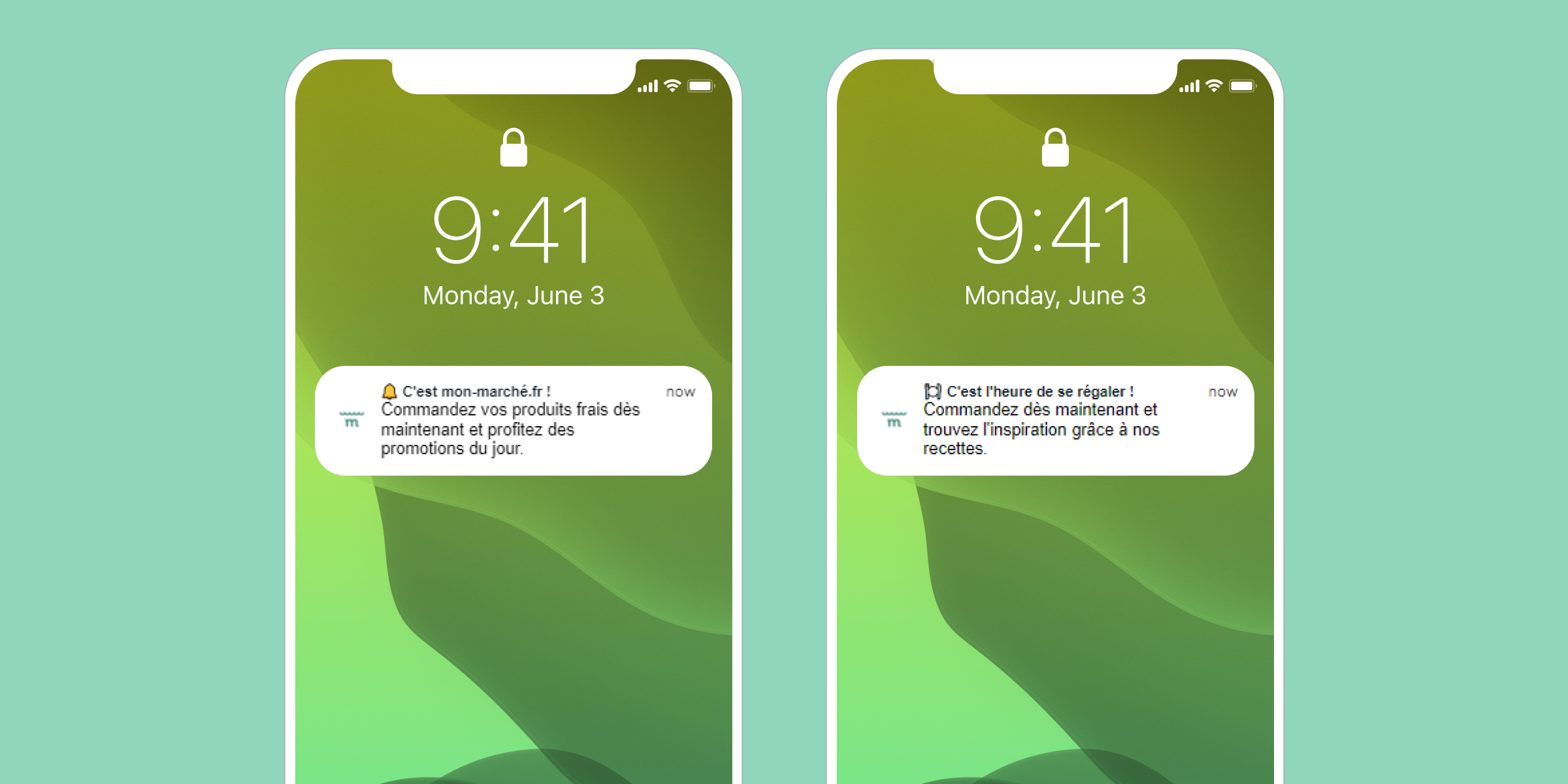 two cell phones with the time of 9:41 on monday june 3