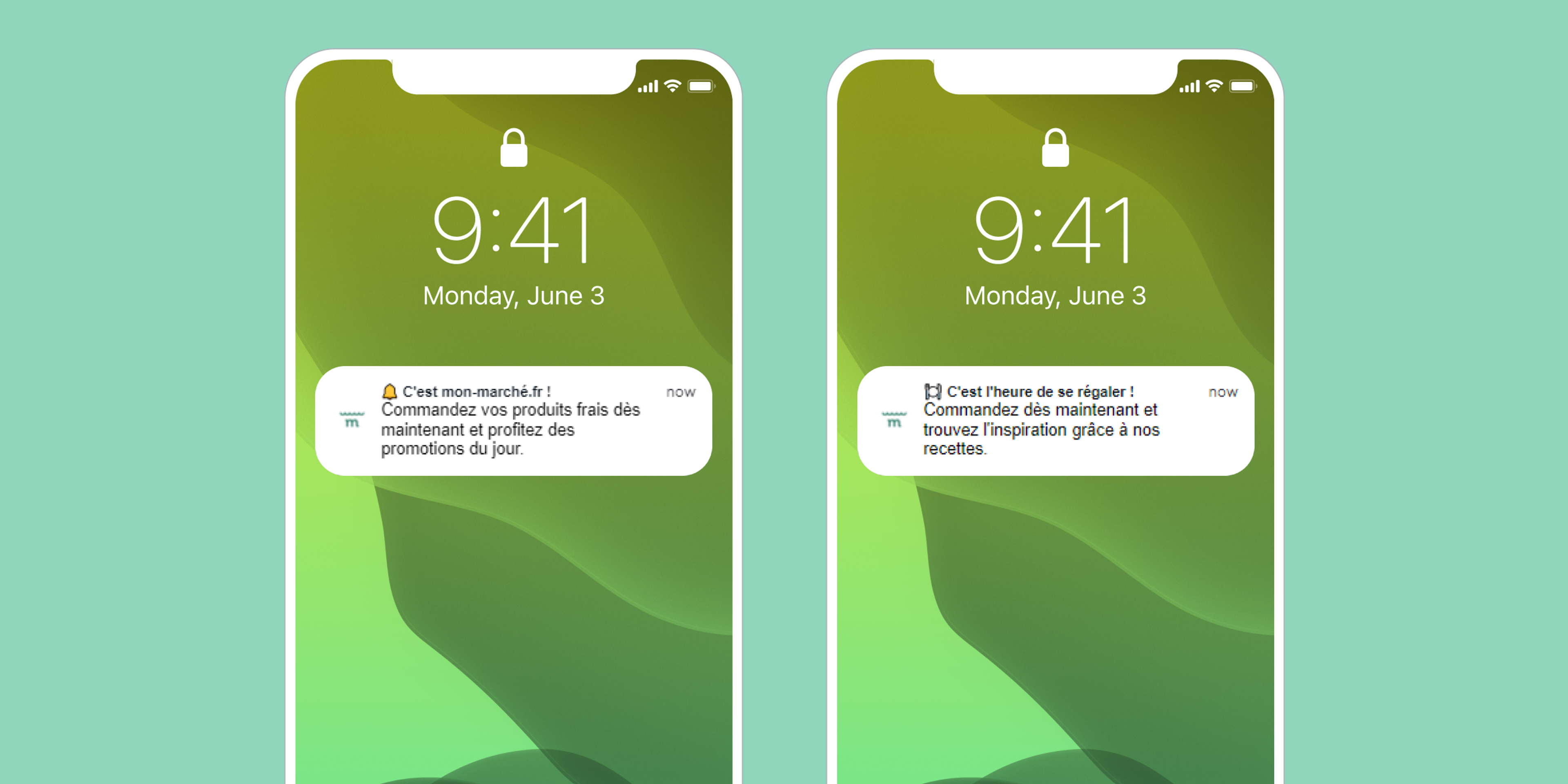 two cell phones with the time of 9:41 on monday june 3