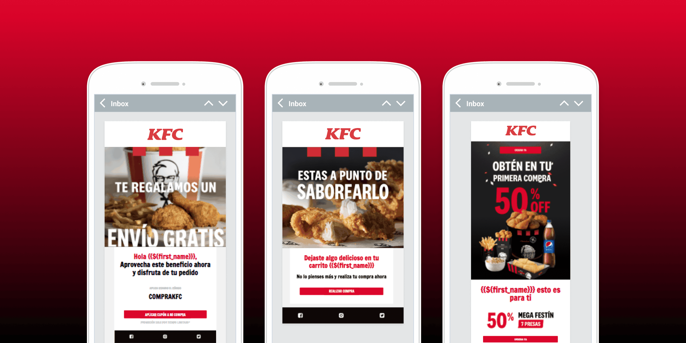 três telefones com anúncios do KFC neles