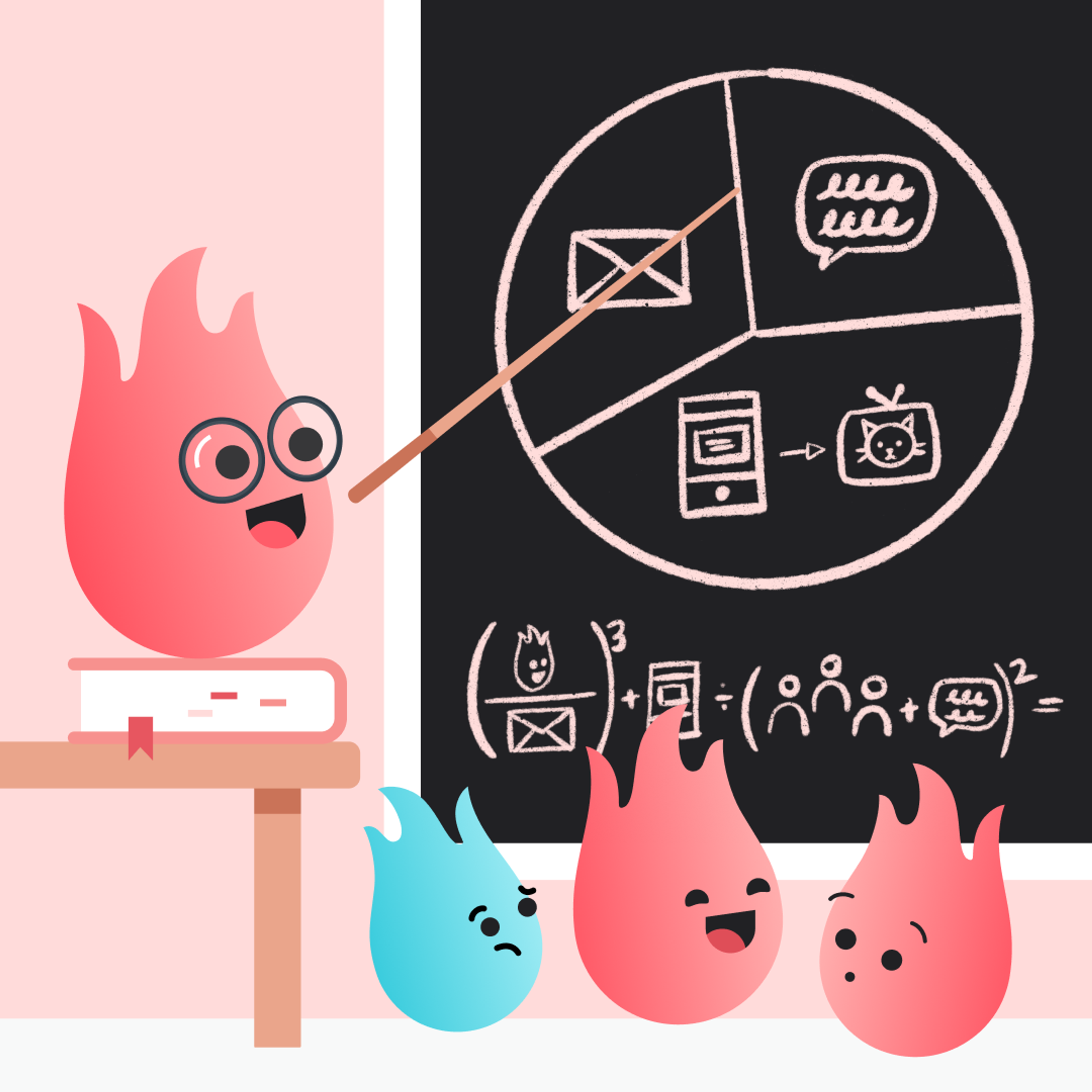 a cartoon illustration of a teacher giving a presentation representing segment extensions