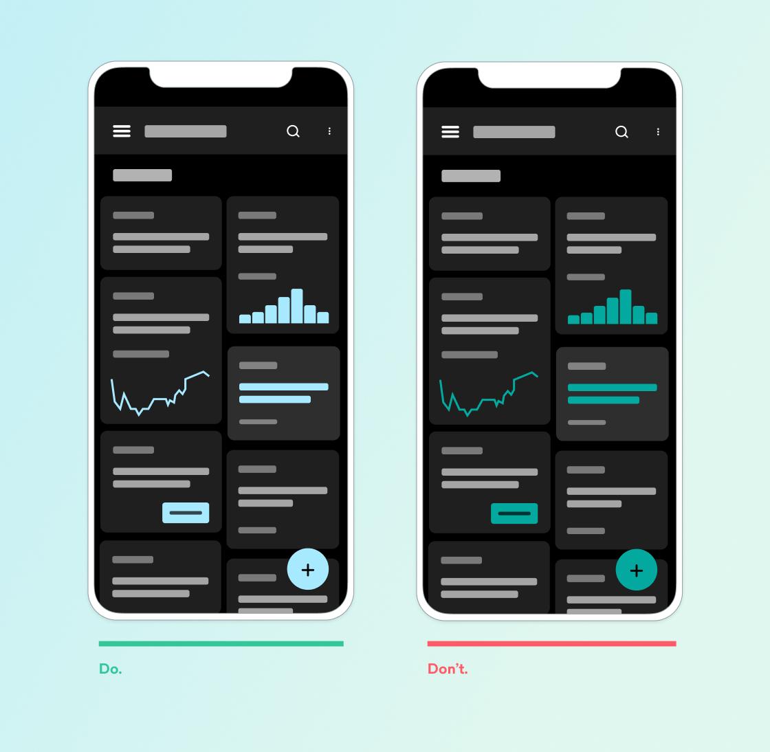 A comparison of two smartphone screens showing different user interface designs. The left screen displays a clean, organized layout, while the right screen has a cluttered, less appealing design.