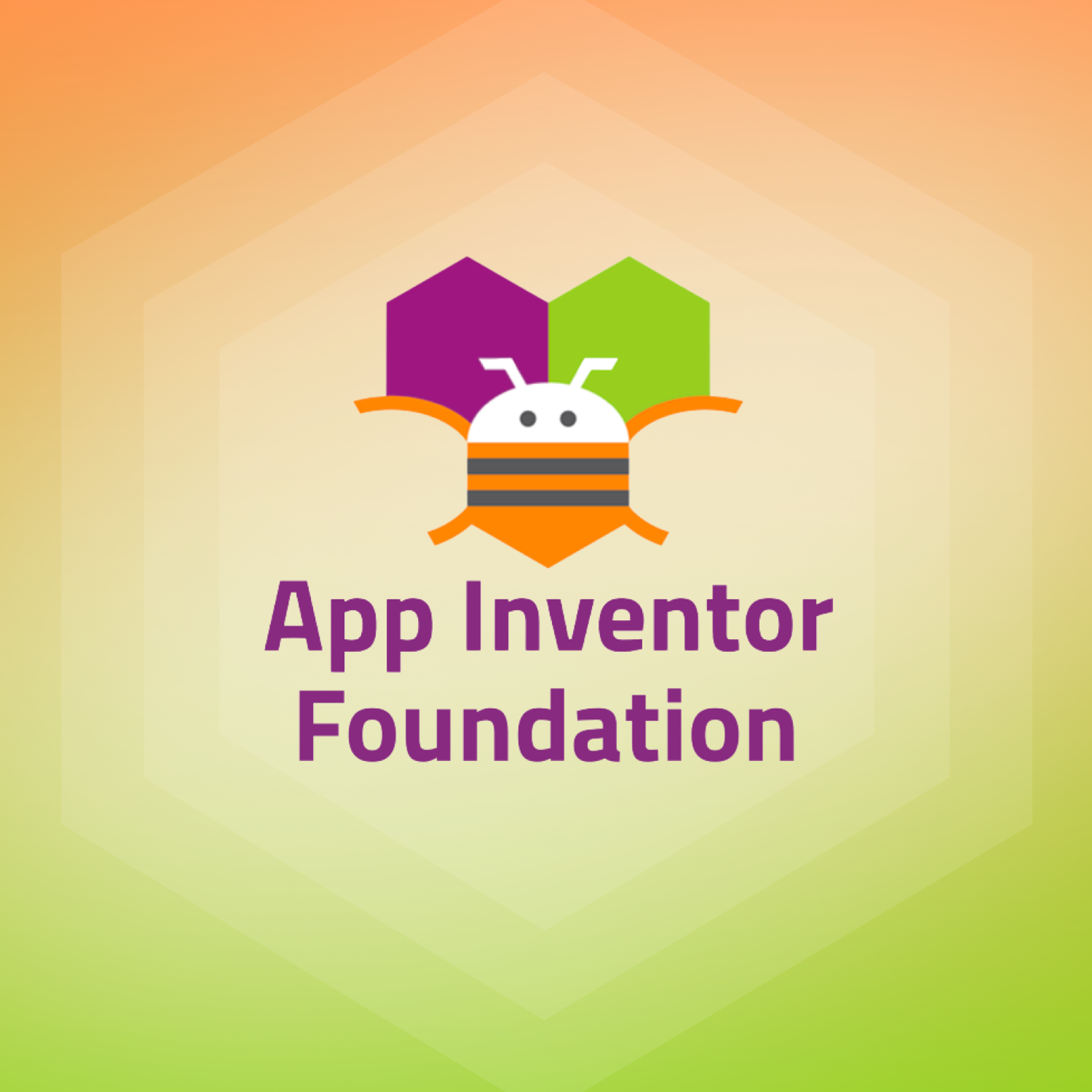 Logo of the App Inventor Foundation featuring a stylized bee with hexagonal shapes in the background. The text "App Inventor Foundation" is displayed below the logo.