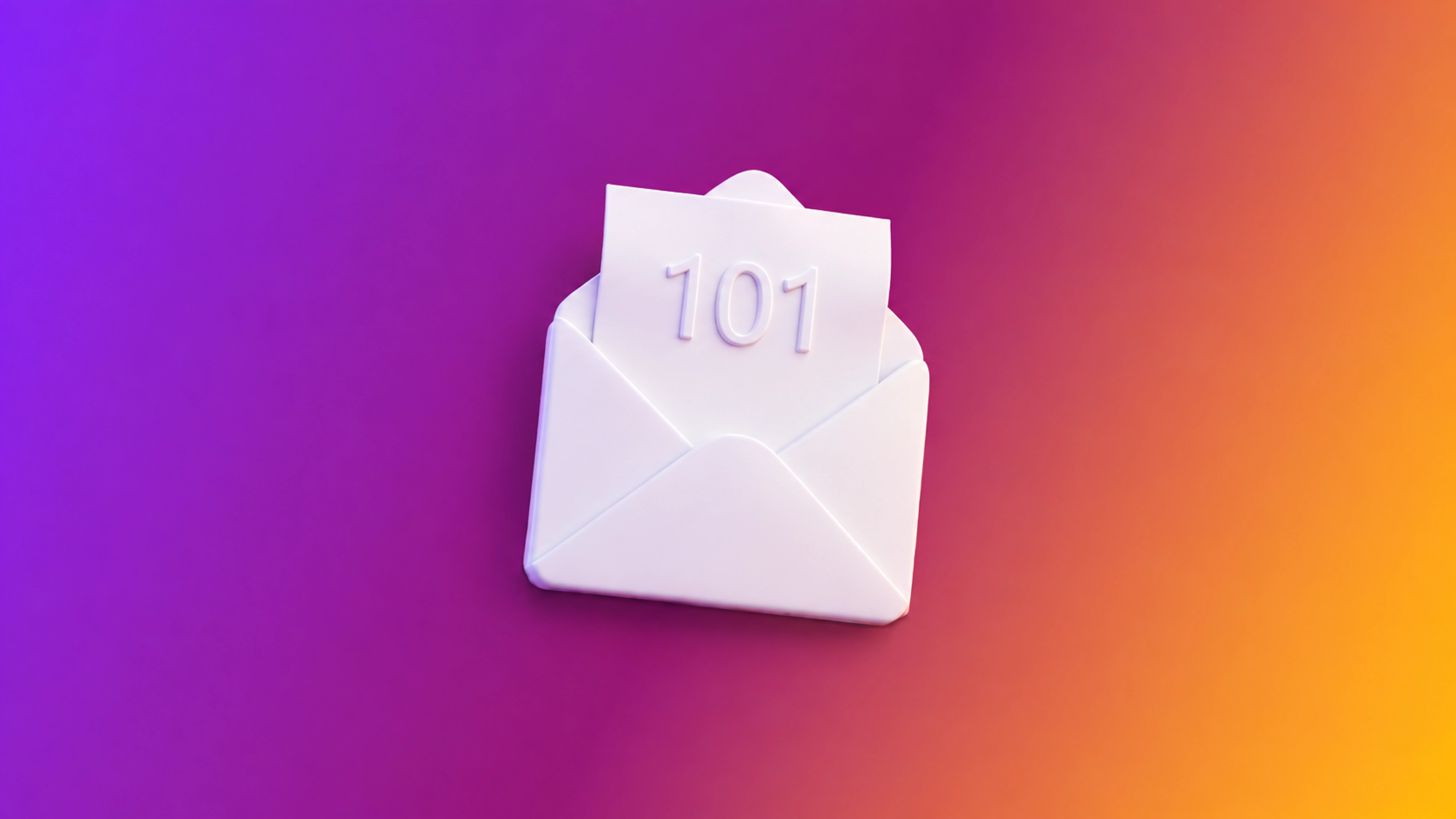 White envelope icon with a card labeled “101” on a purple-to-orange gradient background.