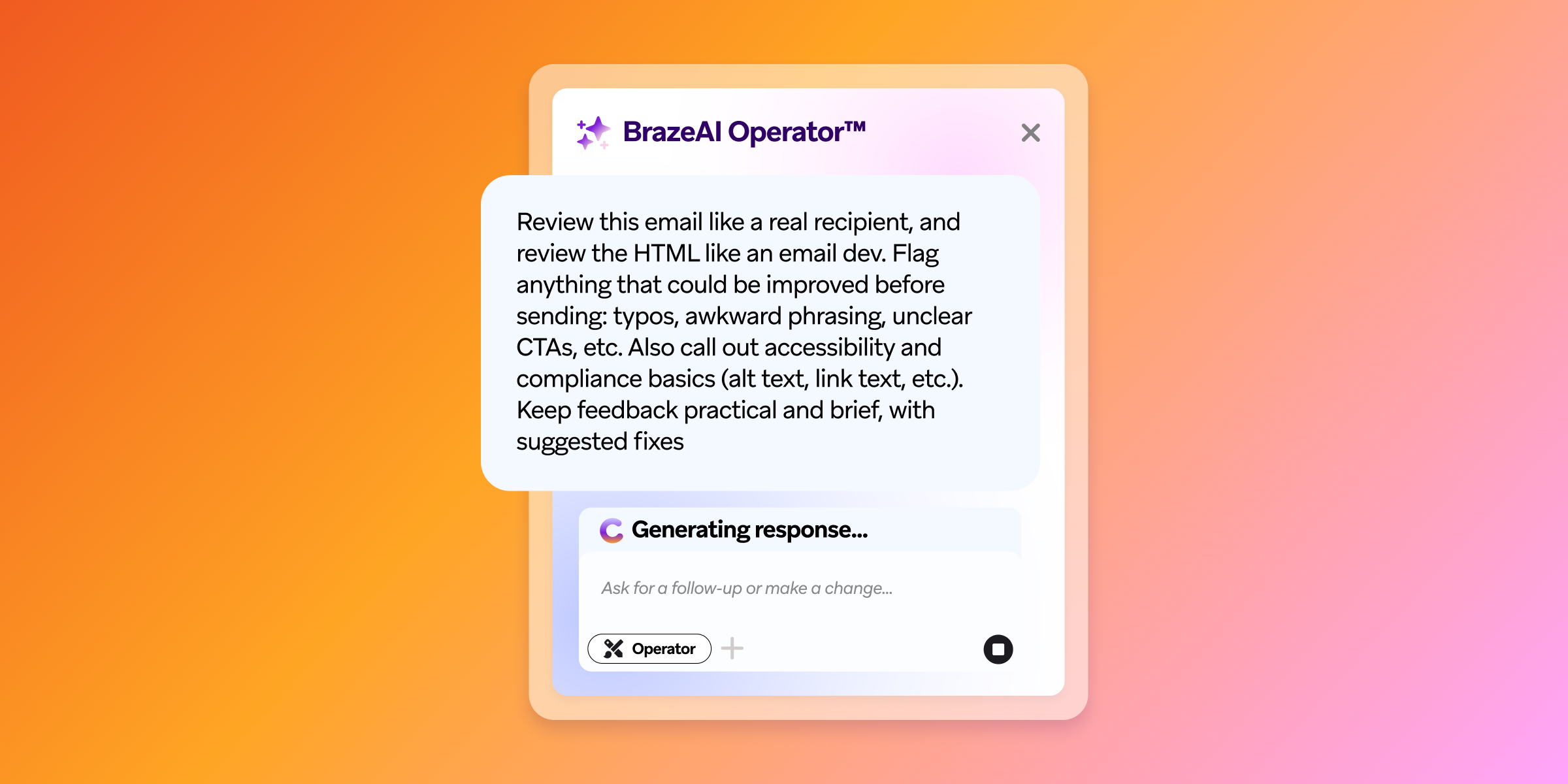 A prompt in Operator asking the LLM to review an email
