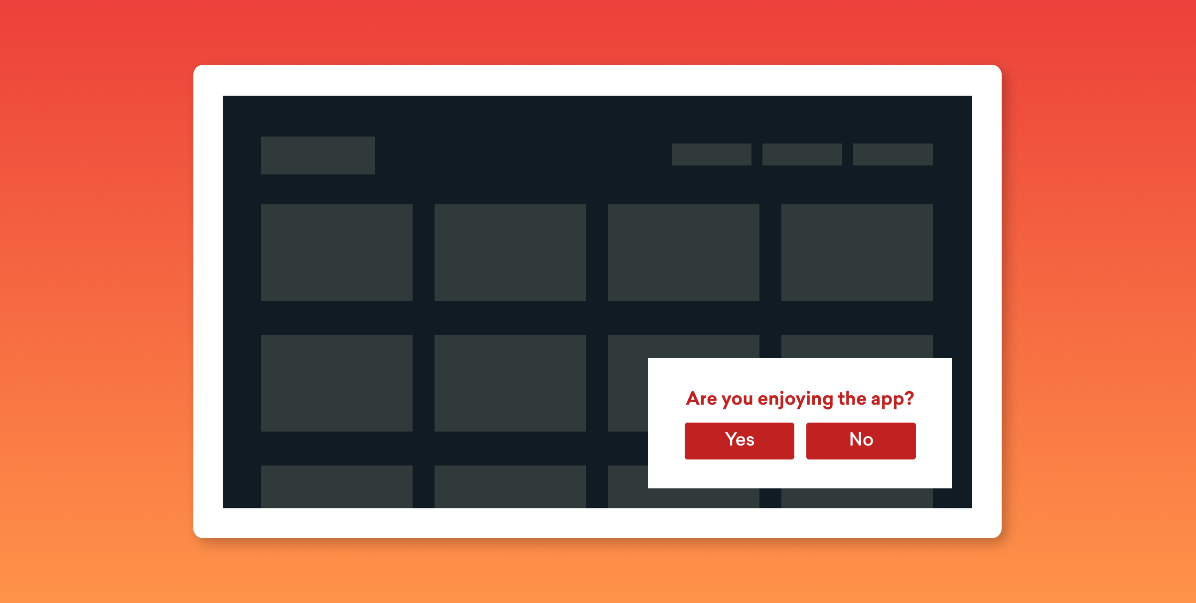 A feedback prompt asking, "Are you enjoying the app?" with two buttons labeled "Yes" and "No" on a dark background.