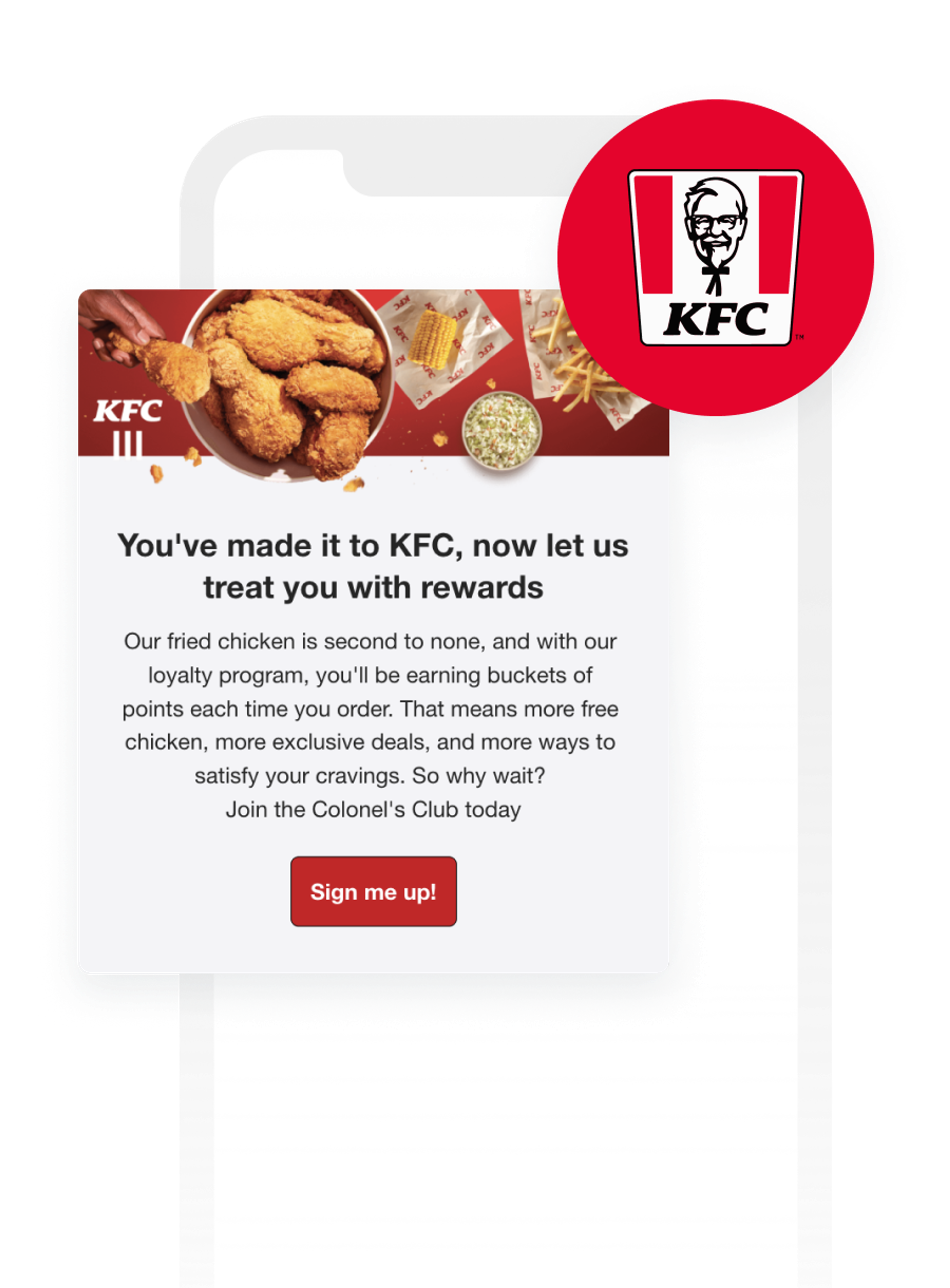 a sign up page for colonel 's club for kfc